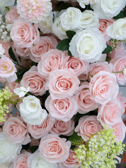 Sorelia:Luxury Blush Pink, Ivory White &amp; Soft Sorelia Silk Floral Ground Horn Arch Arrangement with Lush Cascading Greenery for Romantic Minimalist Weddings &amp; Garden Event Decor Including Frame