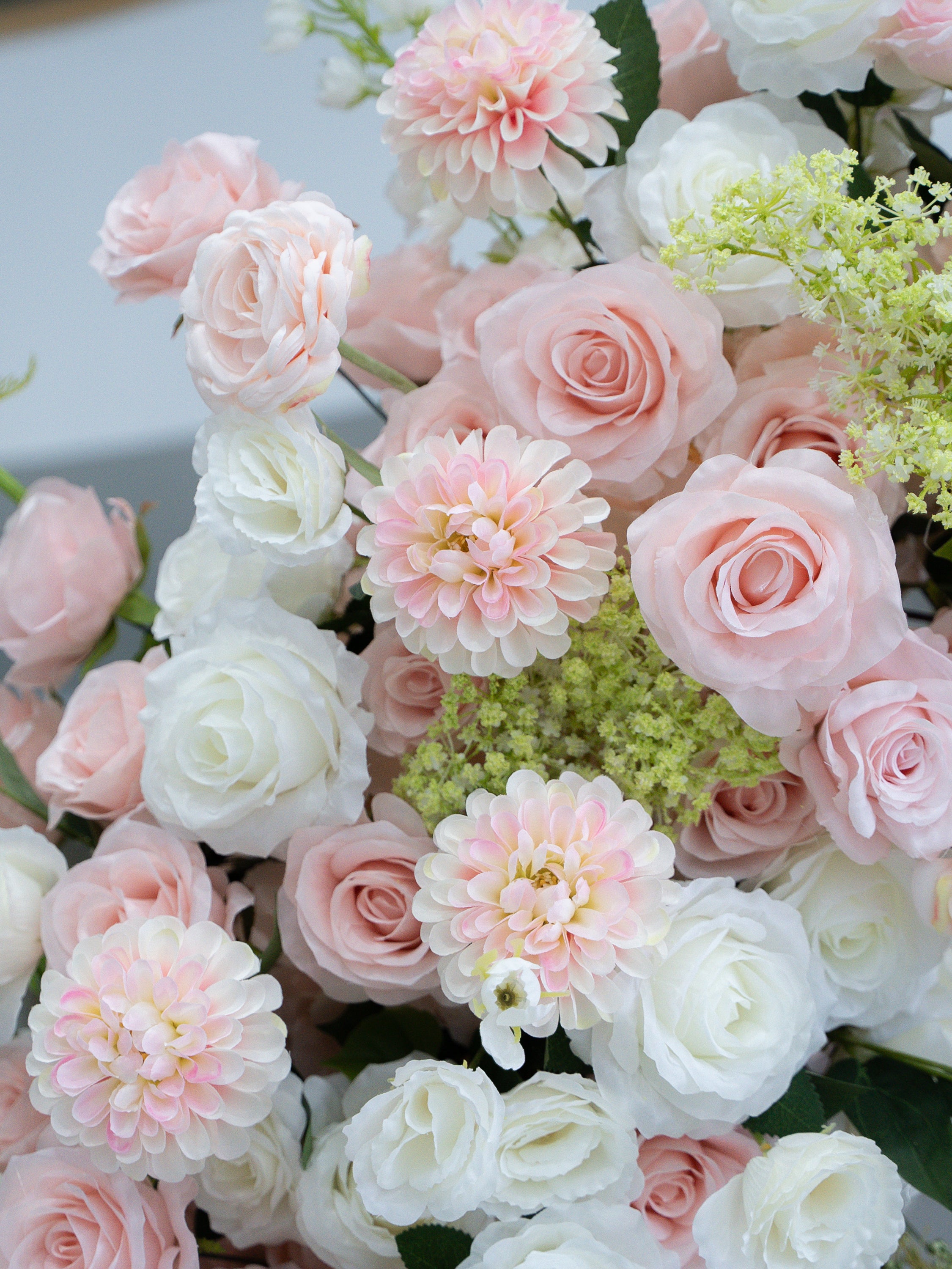Sorelia:Luxury Blush Pink, Ivory White &amp; Soft Sorelia Silk Floral Ground Horn Arch Arrangement with Lush Cascading Greenery for Romantic Minimalist Weddings &amp; Garden Event Decor Including Frame