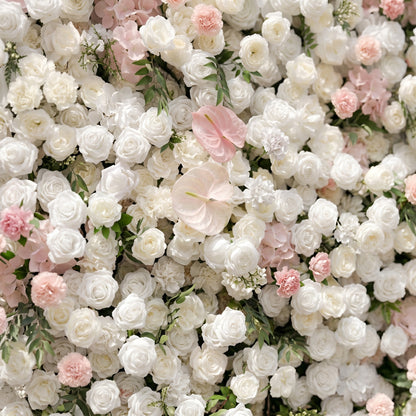 Sorelmora:5D Blush Pink &amp; Ivory White Silk Rose Flower Wall Roll-Up Fabric Backdrop for Romantic Weddings &amp; Proposals