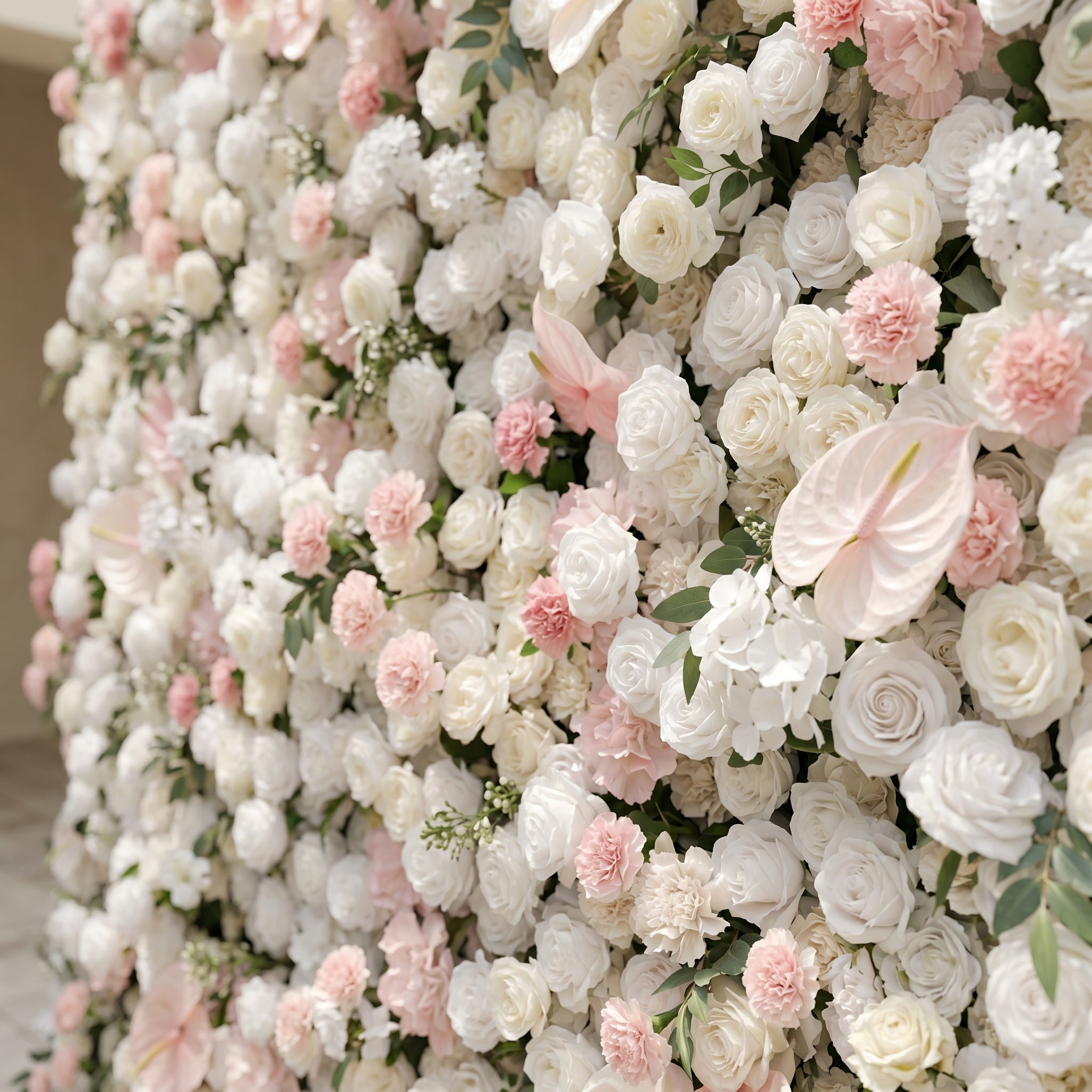 Sorelmora:5D Blush Pink &amp; Ivory White Silk Rose Flower Wall Roll-Up Fabric Backdrop for Romantic Weddings &amp; Proposals