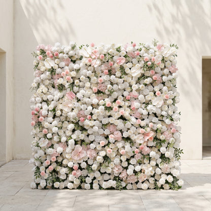 Sorelmora:5D Blush Pink &amp; Ivory White Silk Rose Flower Wall Roll-Up Fabric Backdrop for Romantic Weddings &amp; Proposals