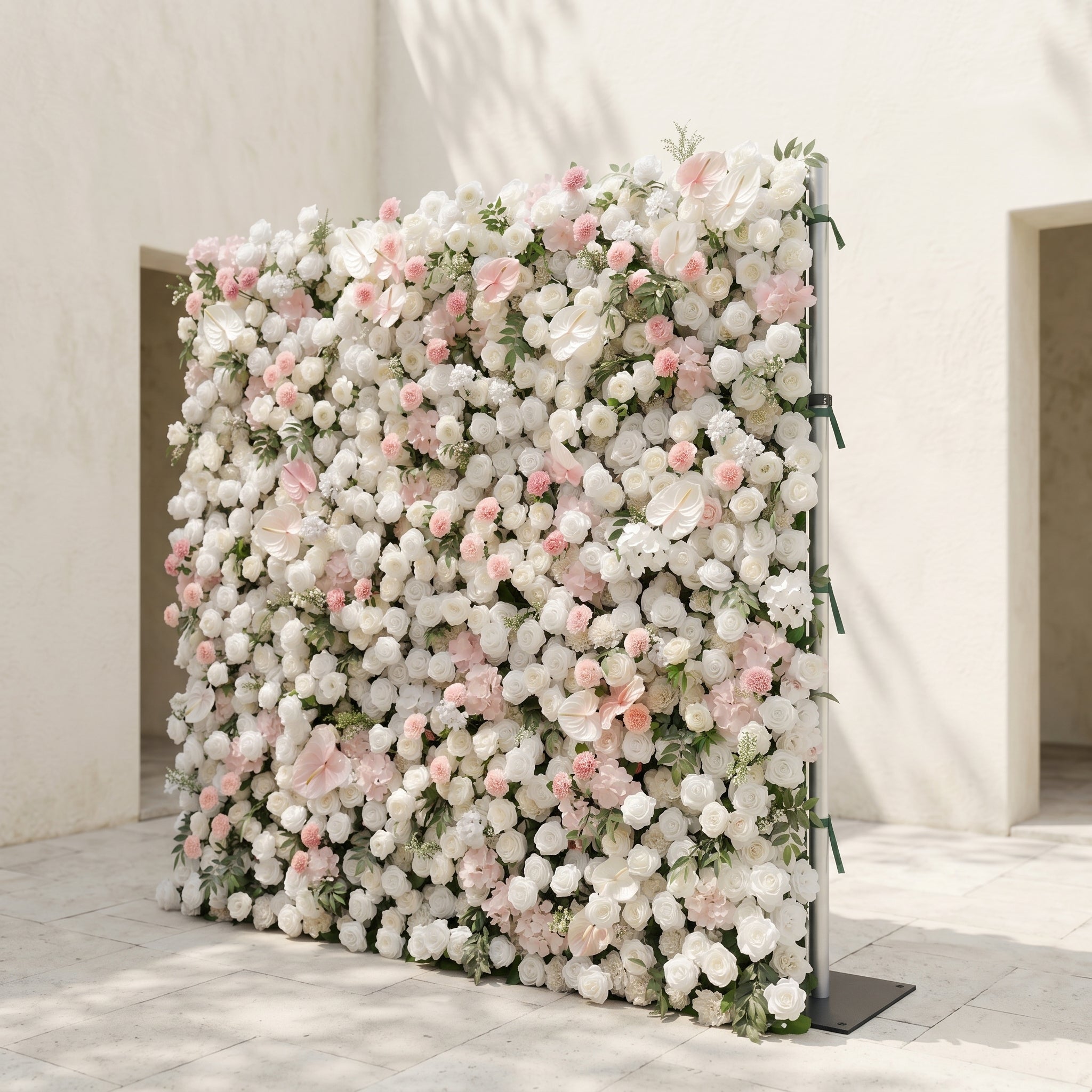 Sorelmora:5D Blush Pink &amp; Ivory White Silk Rose Flower Wall Roll-Up Fabric Backdrop for Romantic Weddings &amp; Proposals