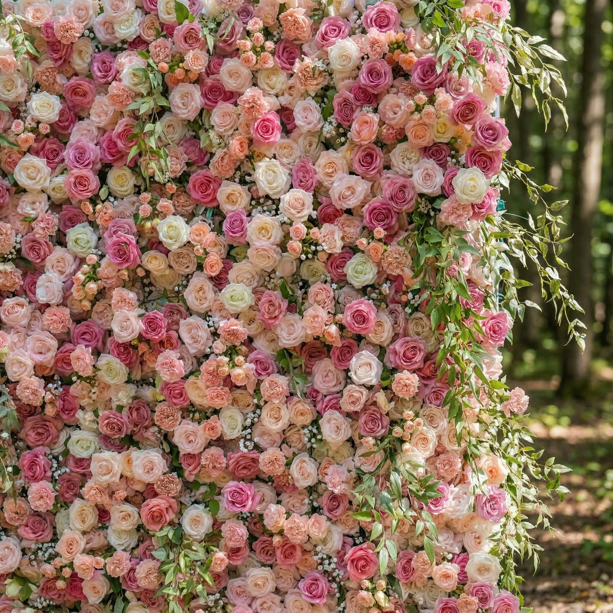 Sorev: 5D Blush Pink and Raspberry Silk Rose Flower Wall Roll-Up Fabric Backdrop for Forest Weddings &amp; Parties