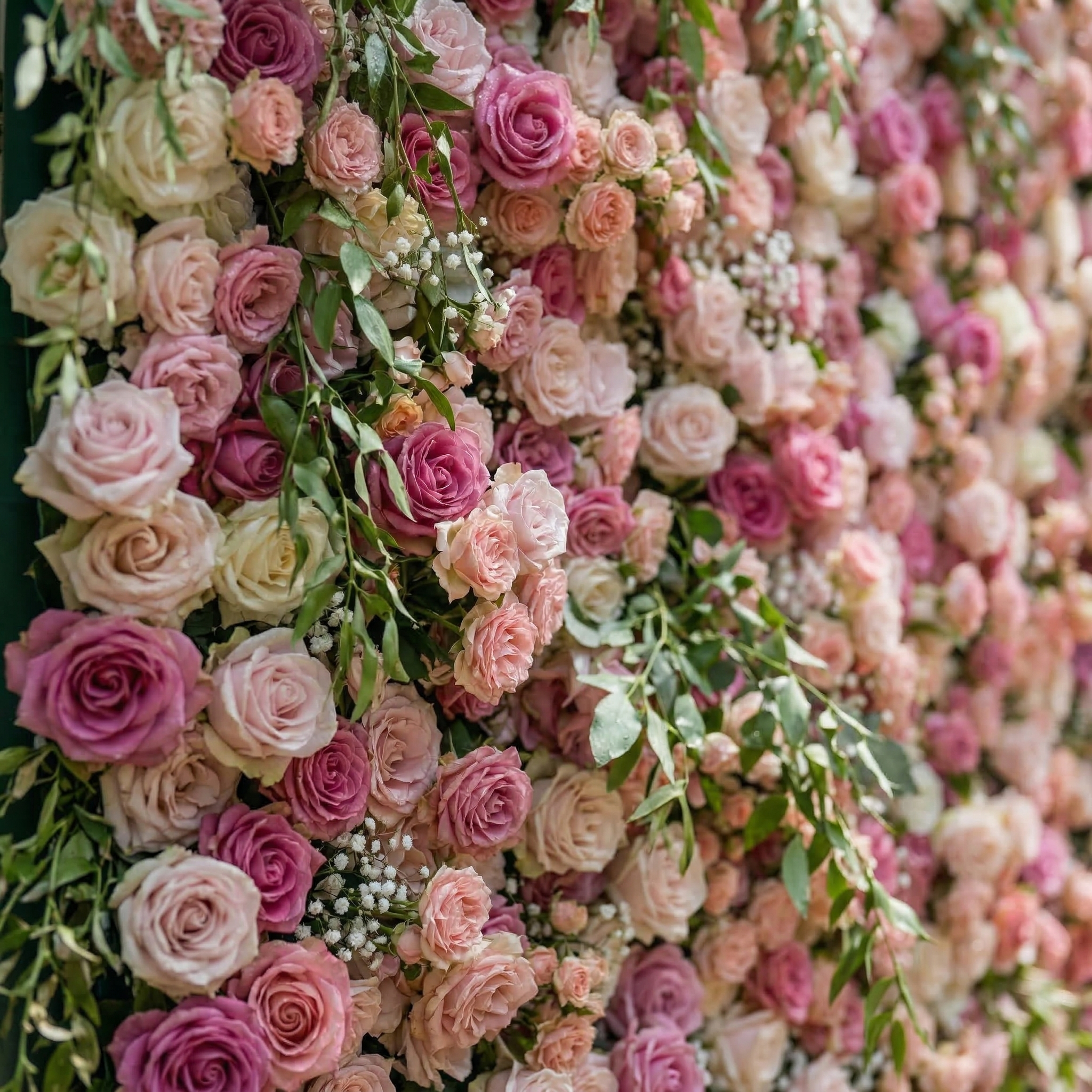 Sorev: 5D Blush Pink and Raspberry Silk Rose Flower Wall Roll-Up Fabric Backdrop for Forest Weddings &amp; Parties