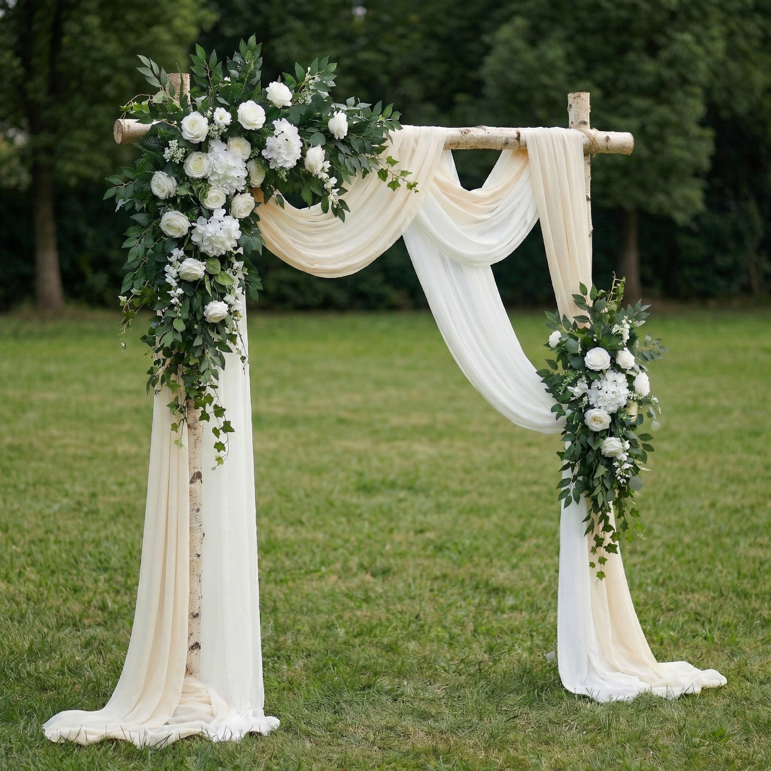 White Rose &amp; Greenery Floral Swag Set Flowers Kit with Drapes for Garden Wedding Backdrop