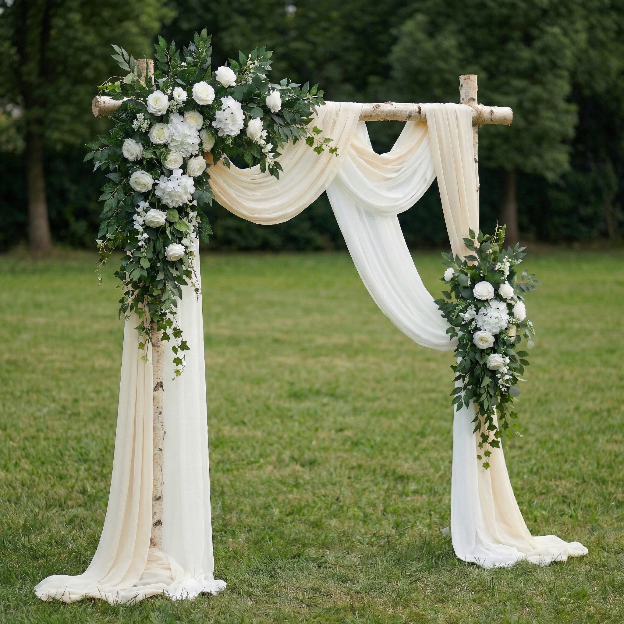 White Rose &amp; Greenery Floral Swag Set Flowers Kit with Drapes for Garden Wedding Backdrop