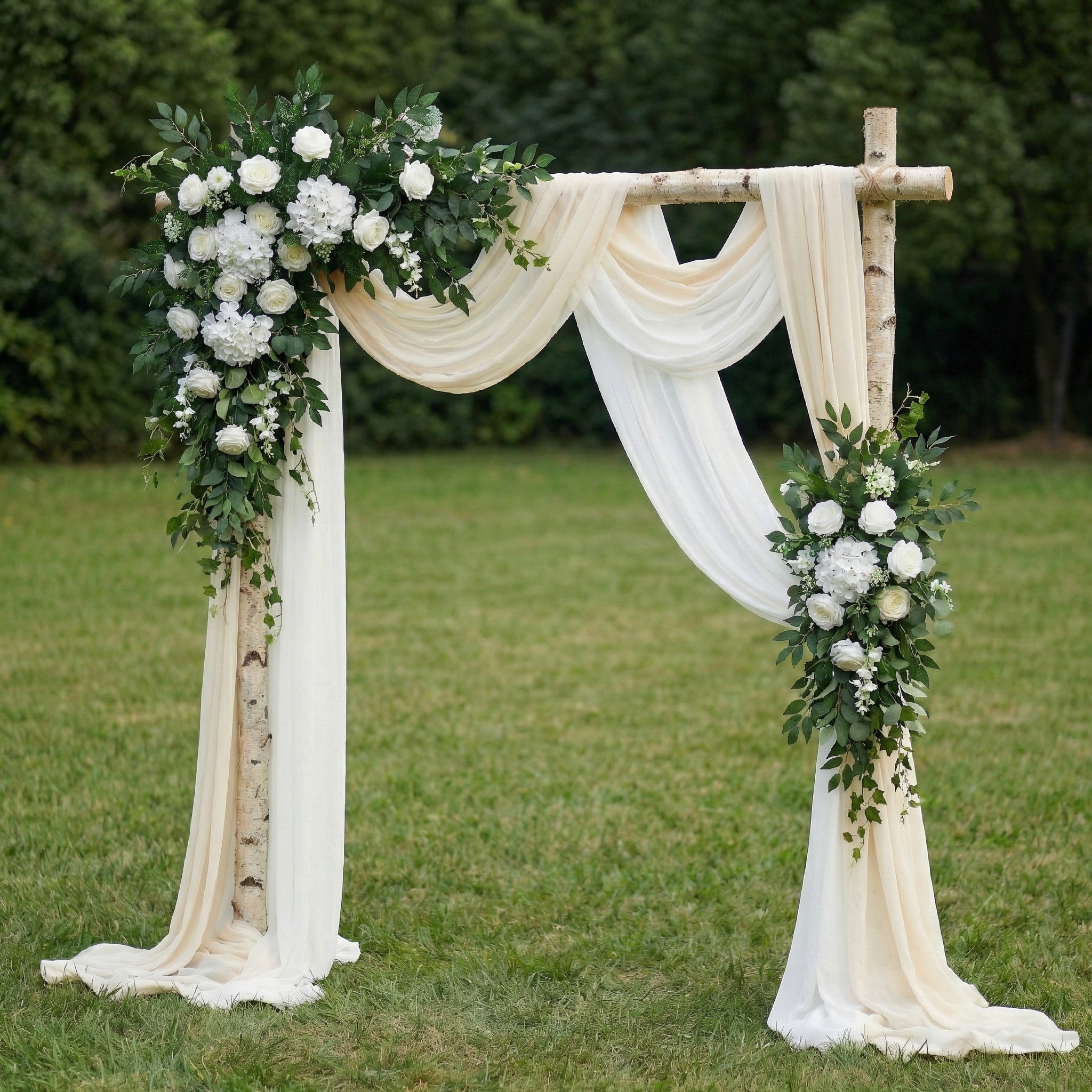 White Rose &amp; Greenery Floral Swag Set Flowers Kit with Drapes for Garden Wedding Backdrop