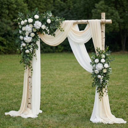 White Rose &amp; Greenery Floral Swag Set Flowers Kit with Drapes for Garden Wedding Backdrop