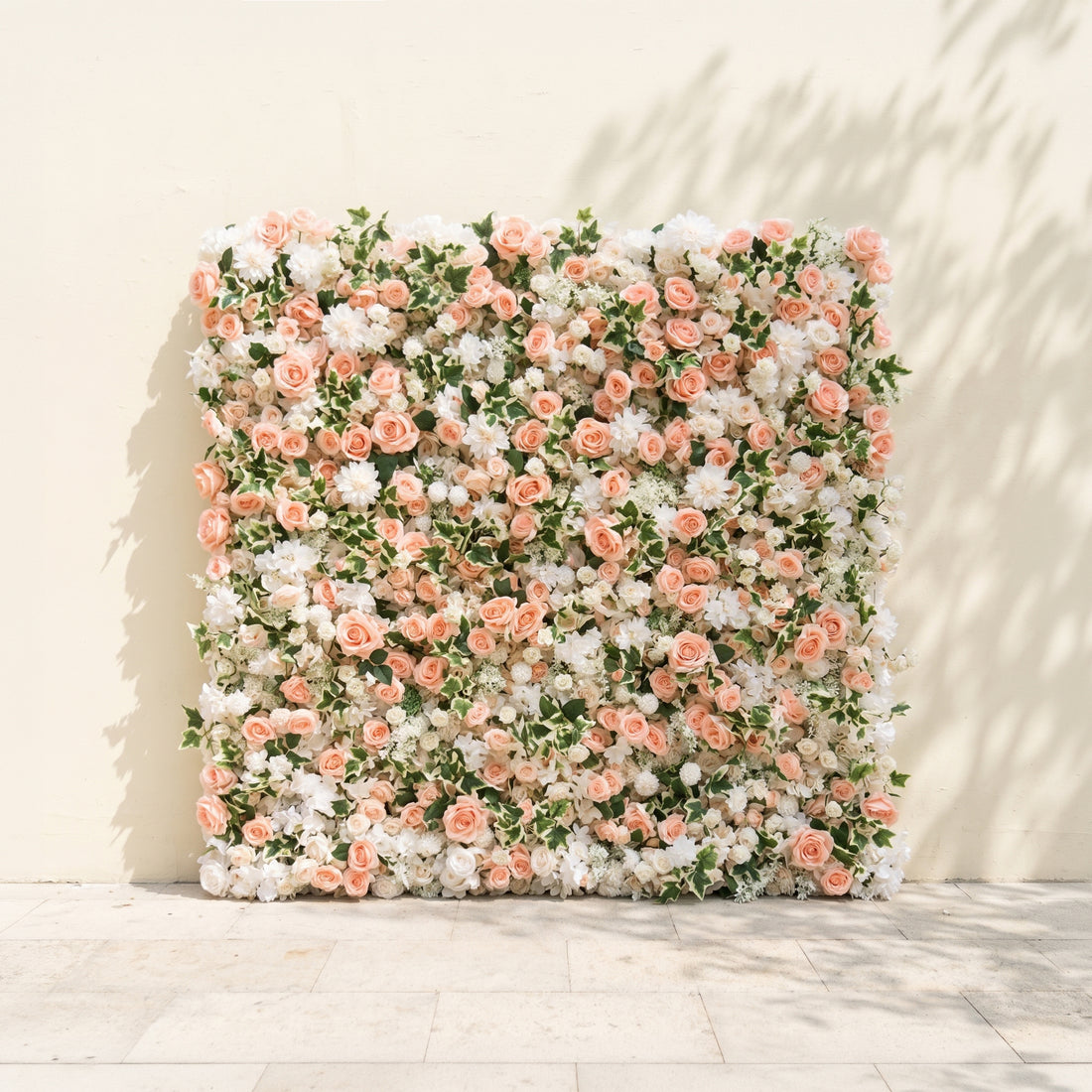 Stelsira: Luxury 4D Pink&amp;WhiteWedding Flower wall with Pink Roses&amp;Greenery for Wedding&amp;Event Decor stelsira front