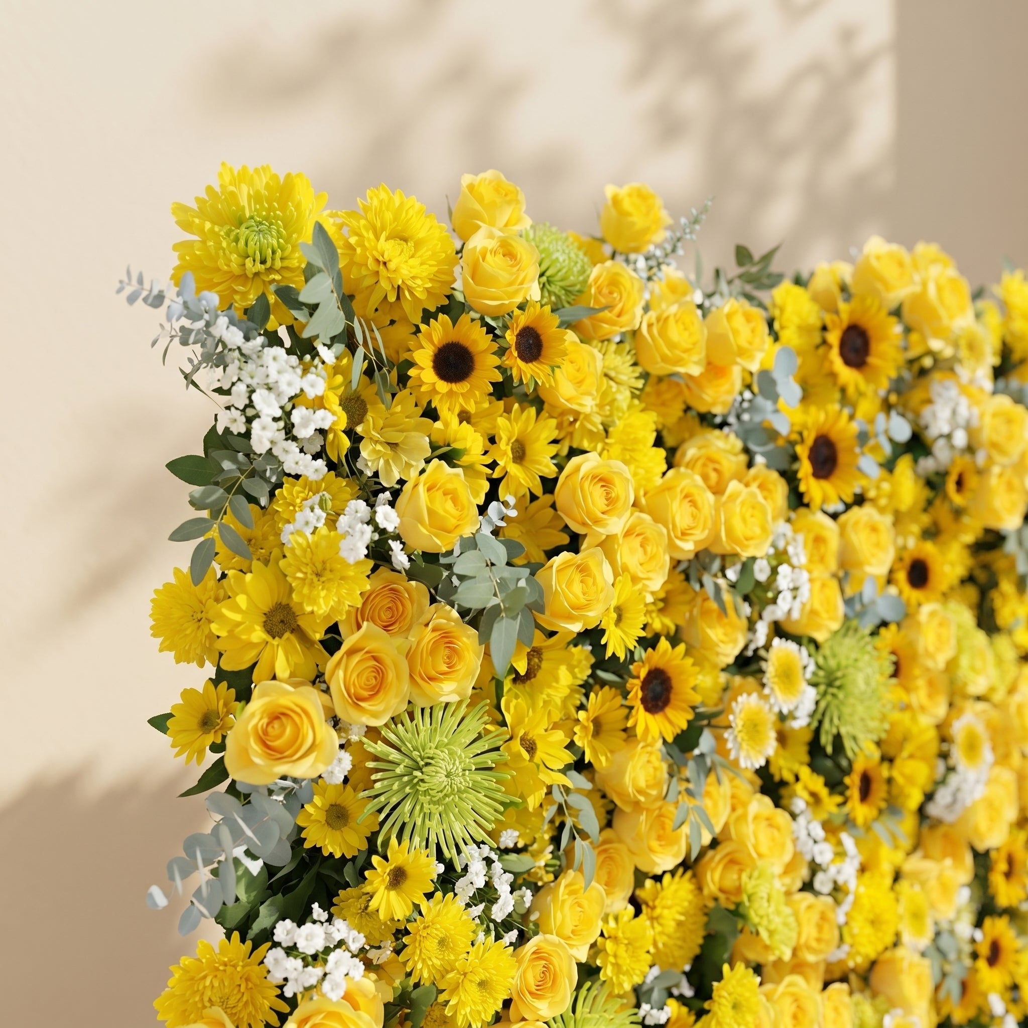 Talsira:5D Yellow Silk Rose Flower Wall Roll-Up Fabric Backdrop for Romantic Weddings &amp; Proposals