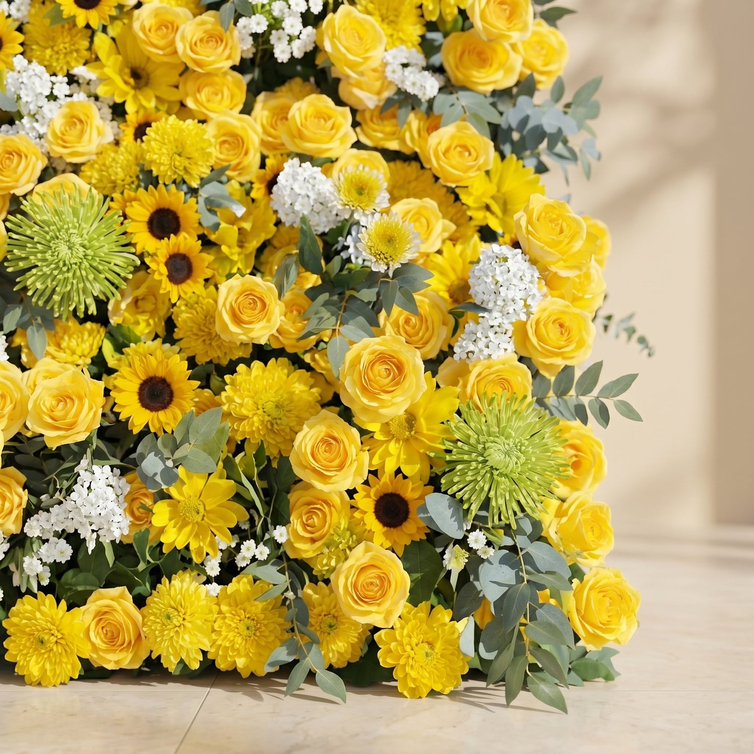 Talsira:5D Yellow Silk Rose Flower Wall Roll-Up Fabric Backdrop for Romantic Weddings &amp; Proposals