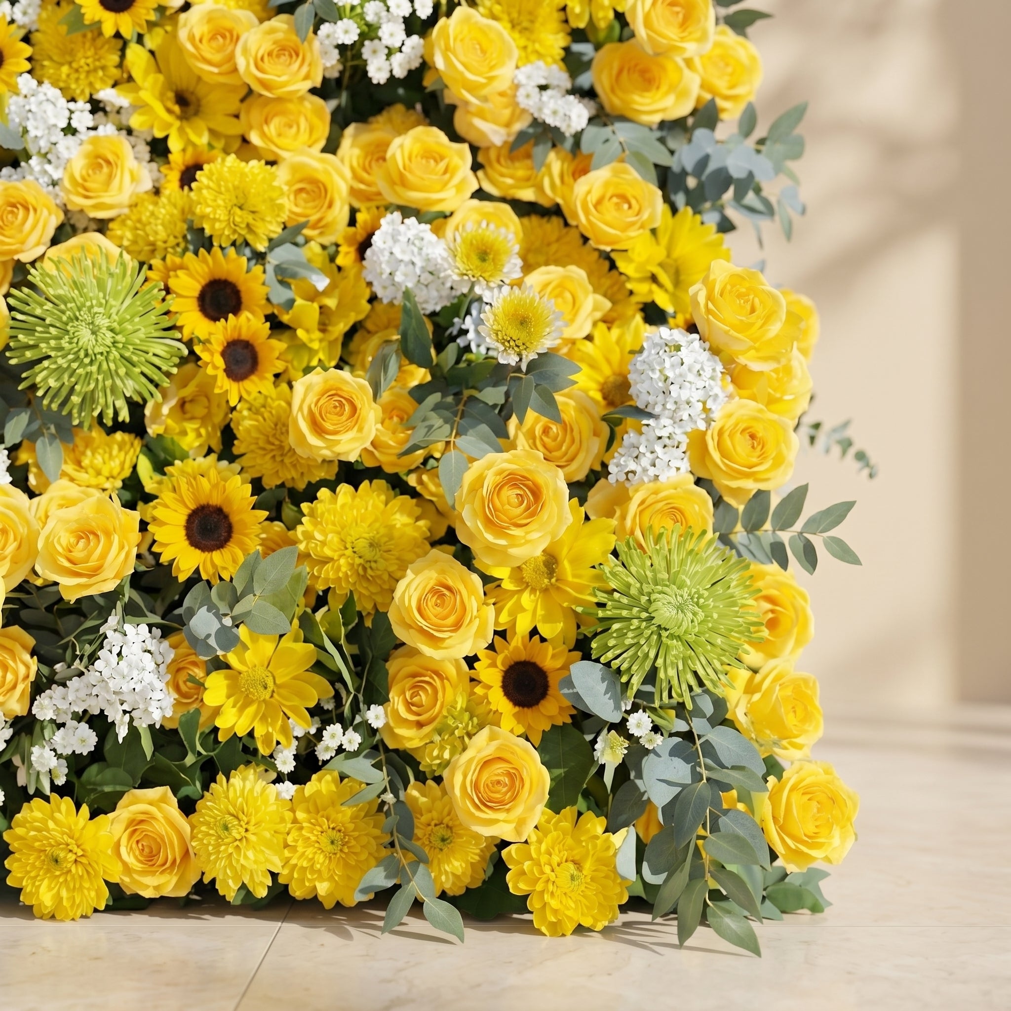 Talsira:5D Yellow Silk Rose Flower Wall Roll-Up Fabric Backdrop for Romantic Weddings &amp; Proposals