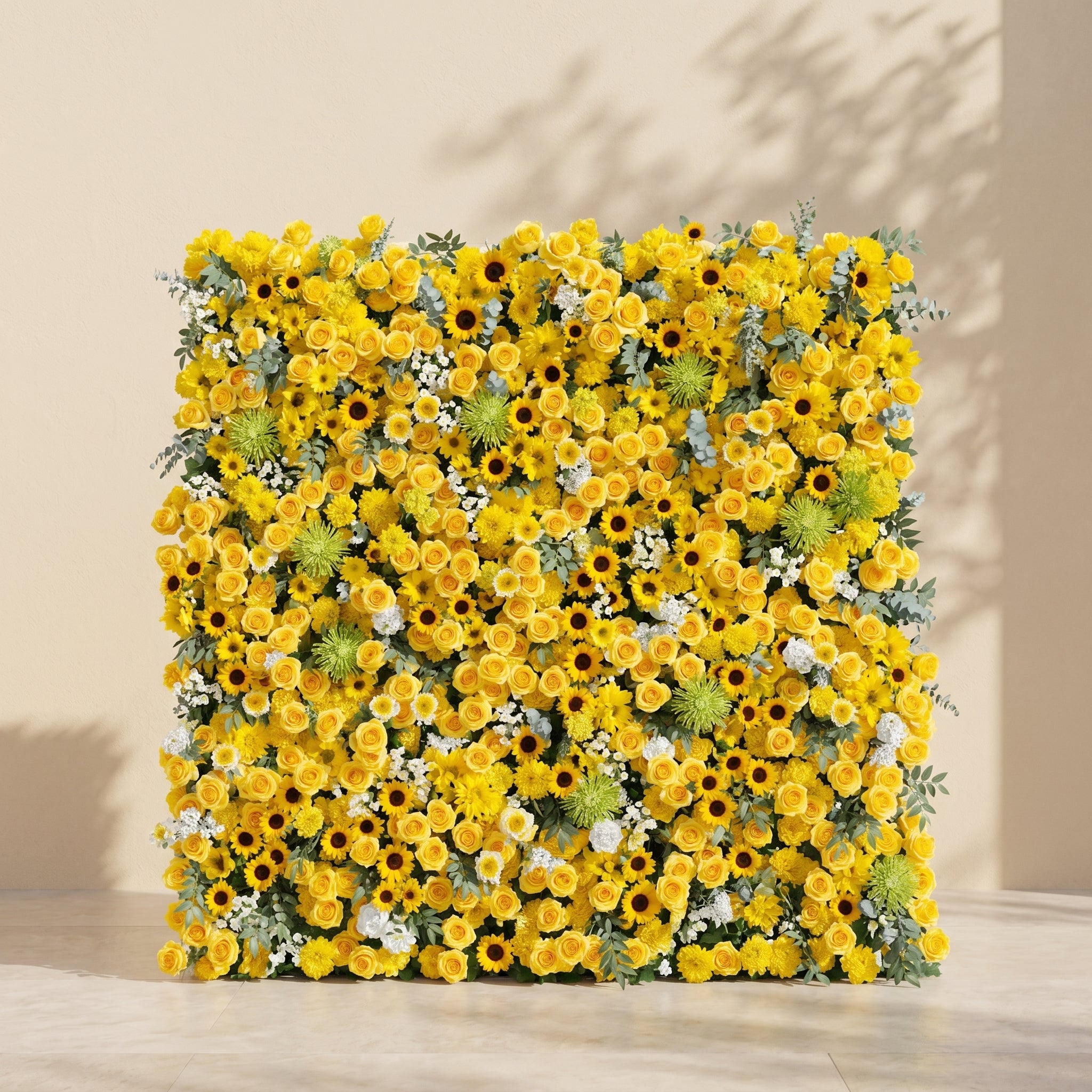Talsira:5D Yellow Silk Rose Flower Wall Roll-Up Fabric Backdrop for Romantic Weddings &amp; Proposals