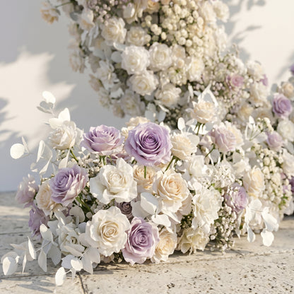 Talyana: Heart-Shaped Lavender Purple and Ivory White Silk Rose Flower Arch Floral Arrangement for Minimalist Weddings