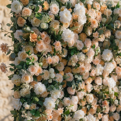 Tarelle: 5D Champagne and Cream Silk Rose Flower Wall Roll-Up Fabric Backdrop for Garden Weddings &amp; Events