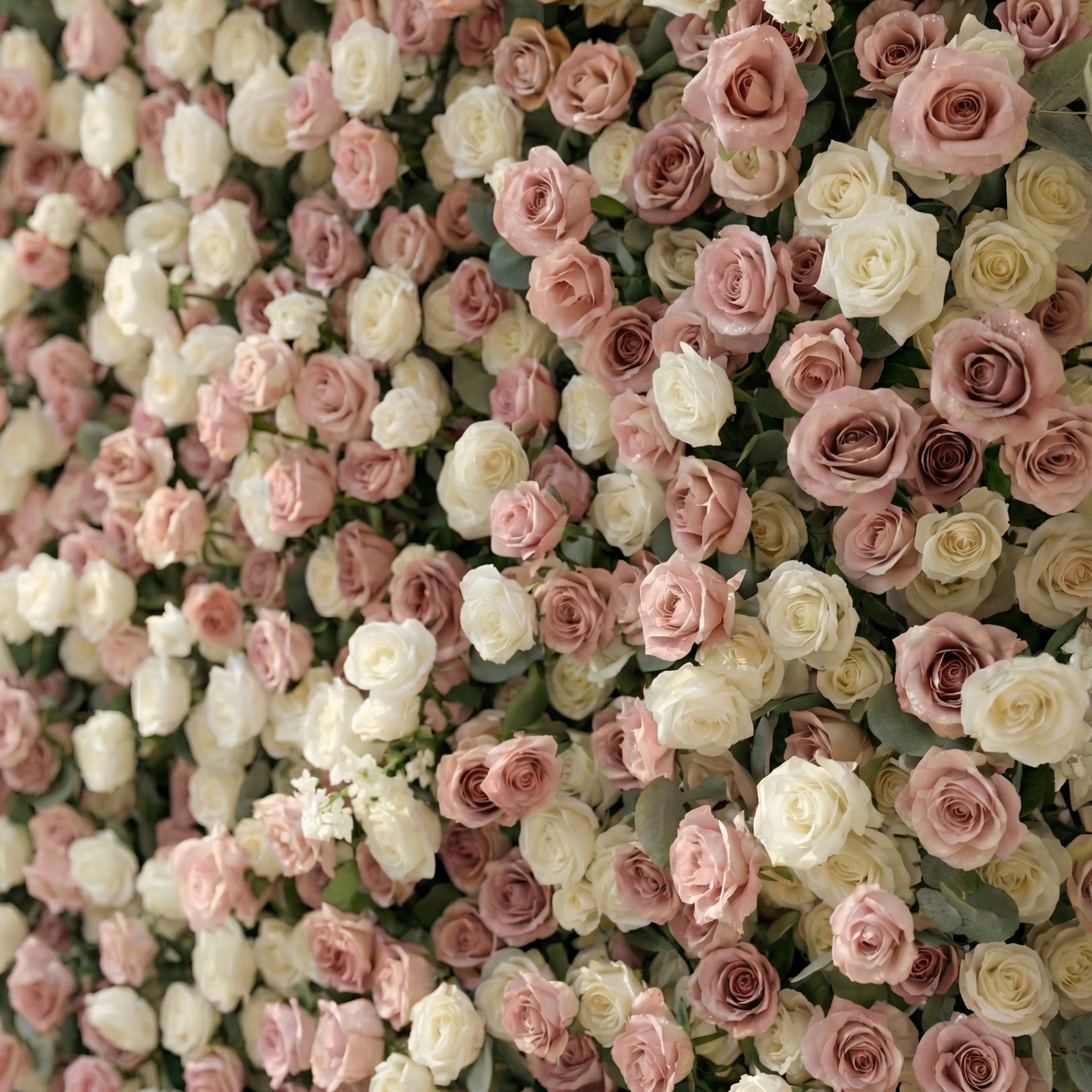 Thaliah: 5D Elegant Dusty Rose &amp; Cream Silk Rose Flower Wall Roll-Up Fabric Backdrop for Luxury Weddings &amp; Events