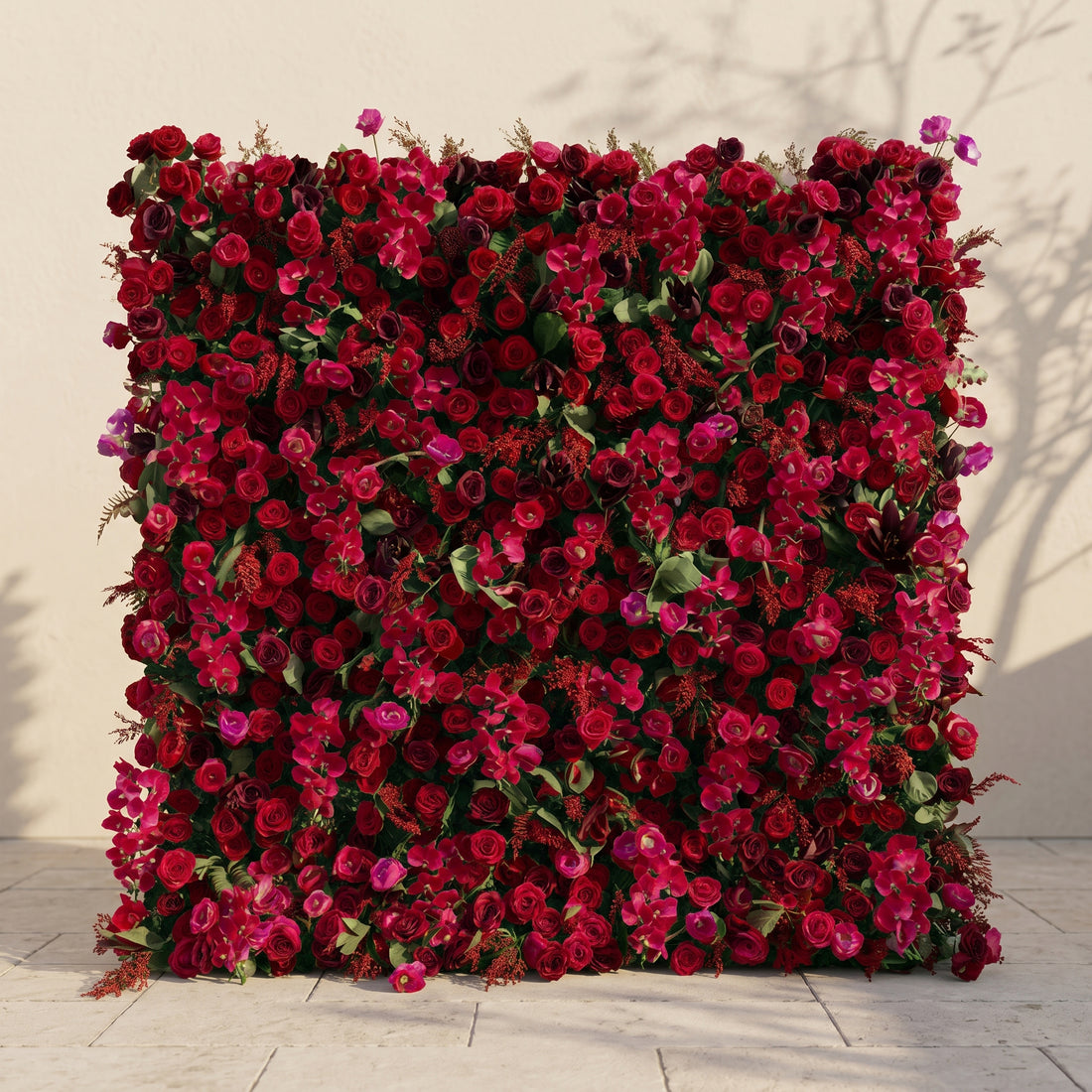 Torella:5D Luxury Burgundy Red Silk Rose Flower Wall Roll-Up Fabric Backdrop for Romantic Weddings &amp; Proposals