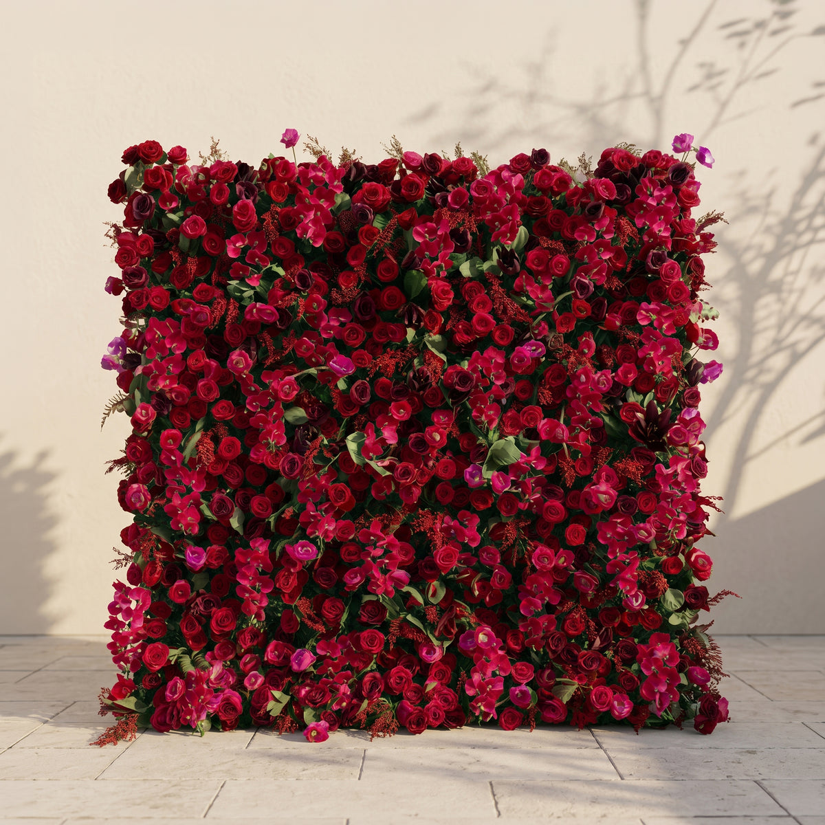 Torella:5D Luxury Burgundy Red Silk Rose Flower Wall Roll-Up Fabric Backdrop for Romantic Weddings & Proposals