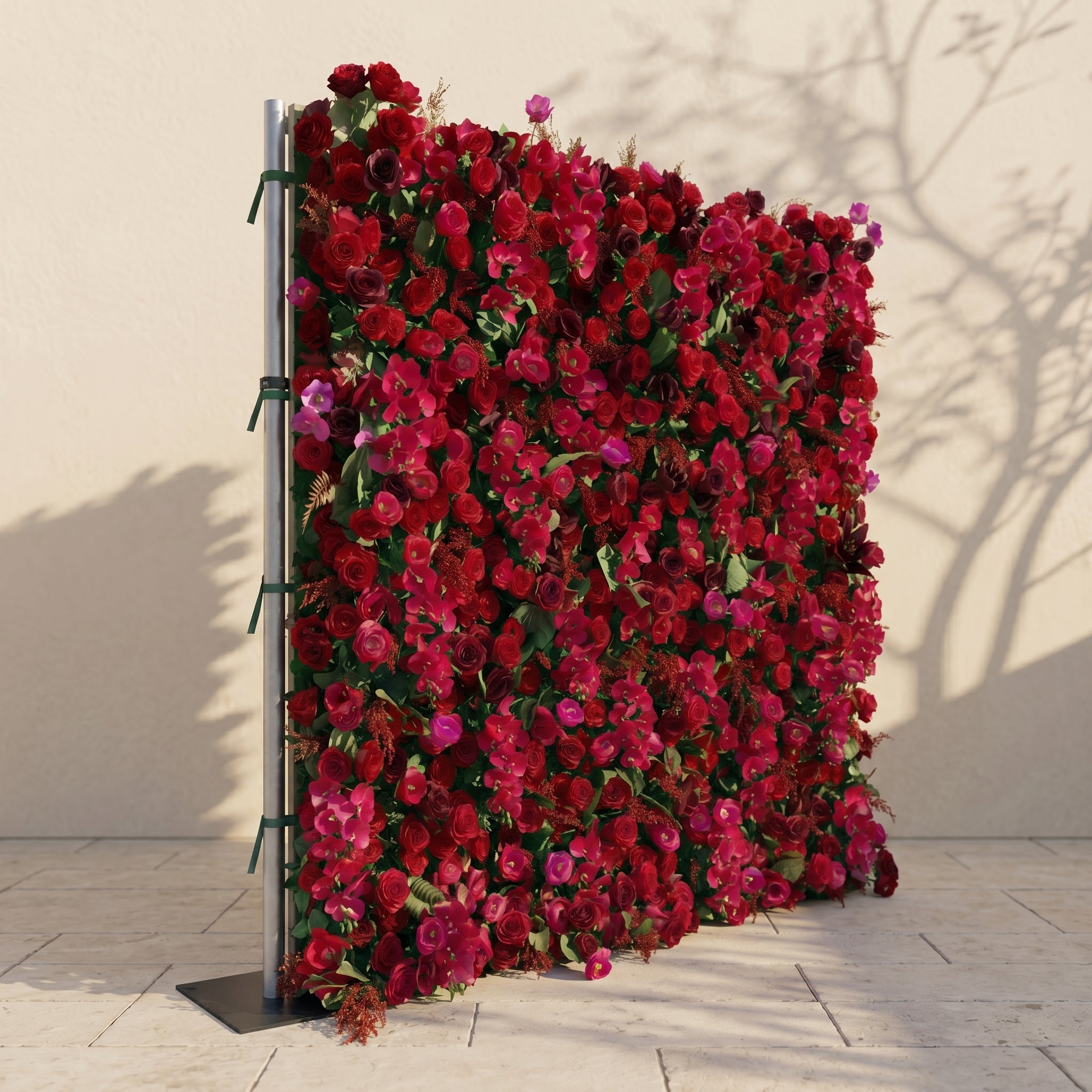 Torella:5D Luxury Burgundy Red Silk Rose Flower Wall Roll-Up Fabric Backdrop for Romantic Weddings &amp; Proposals