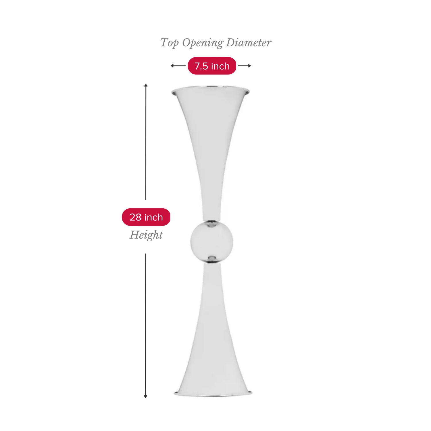 This beautiful 28-inch silver vase is perfect as a wedding table decoration. It&