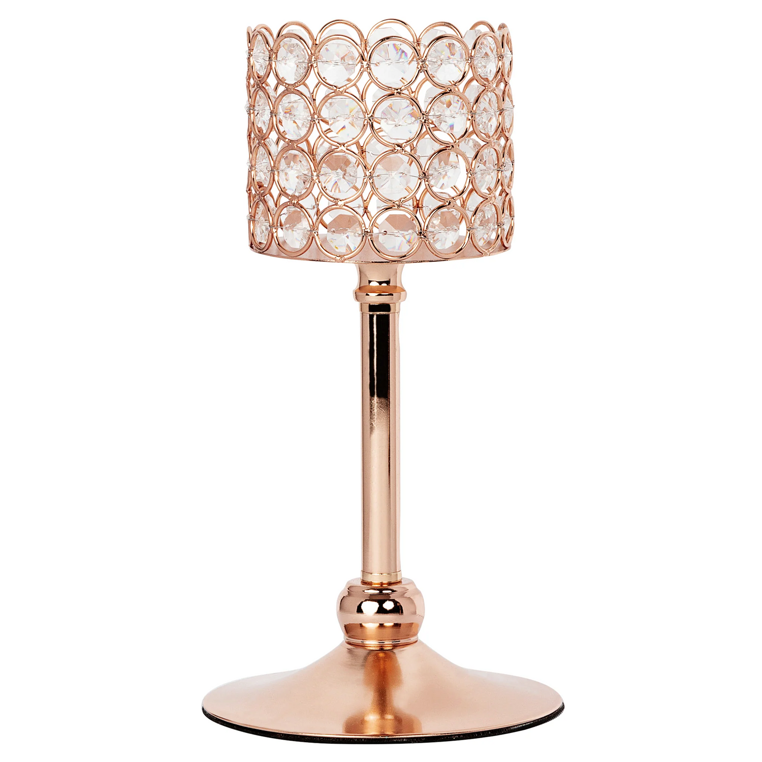 Rose morning V017: Wedding and Event Gold Crystal Candle Holder 10.5&quot; is a gold candle holder made of high-quality crystal. It is a luxurious and elegant decoration for any occasion. The height of the candle holder is 10.5 inches and the diameter of the base is 3.5 inches. It can hold standard size candles. The candle holder has a gold finish that is perfect to complement any decor style. It also makes a perfect gift.