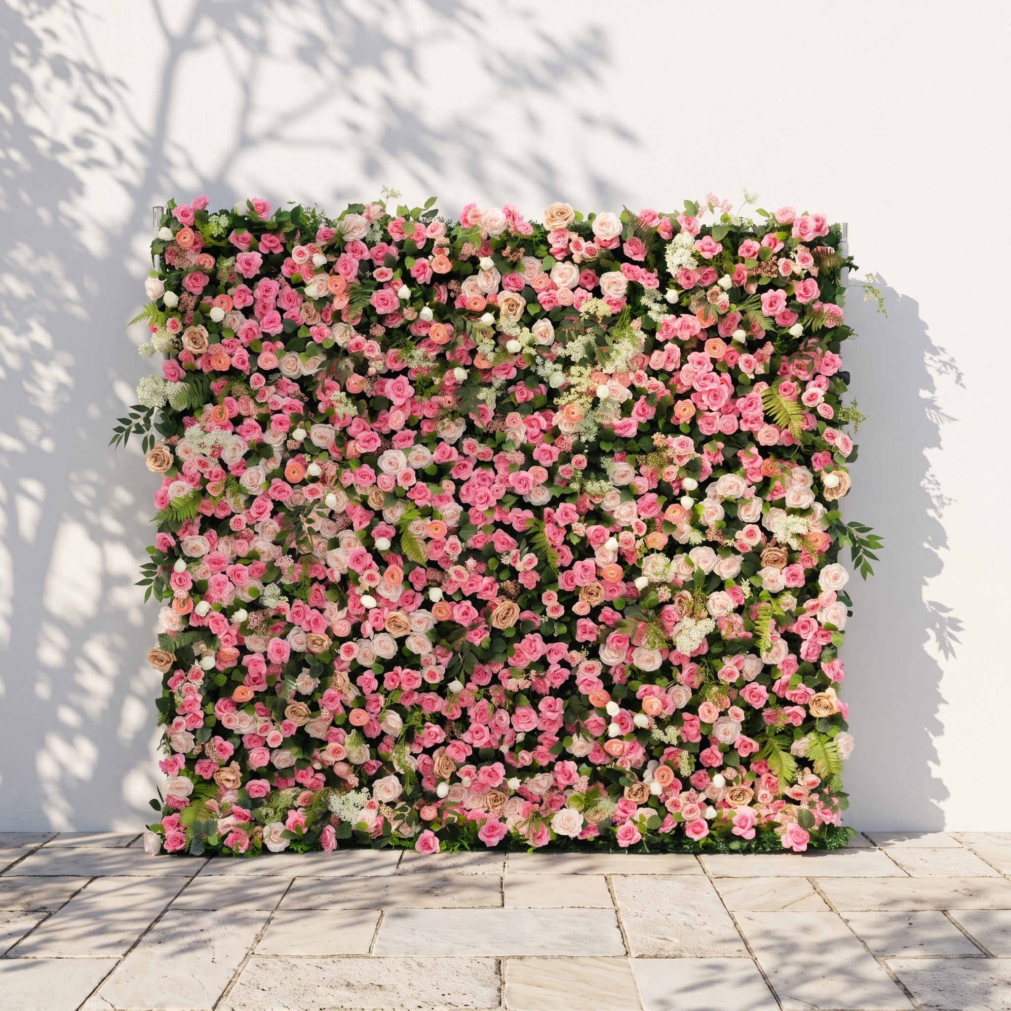 Valevia:5D Multi Tone Hot Pink &amp; Ivory White Silk Rose Flower Wall Roll-Up Fabric Backdrop for Romantic Weddings &amp; Proposals