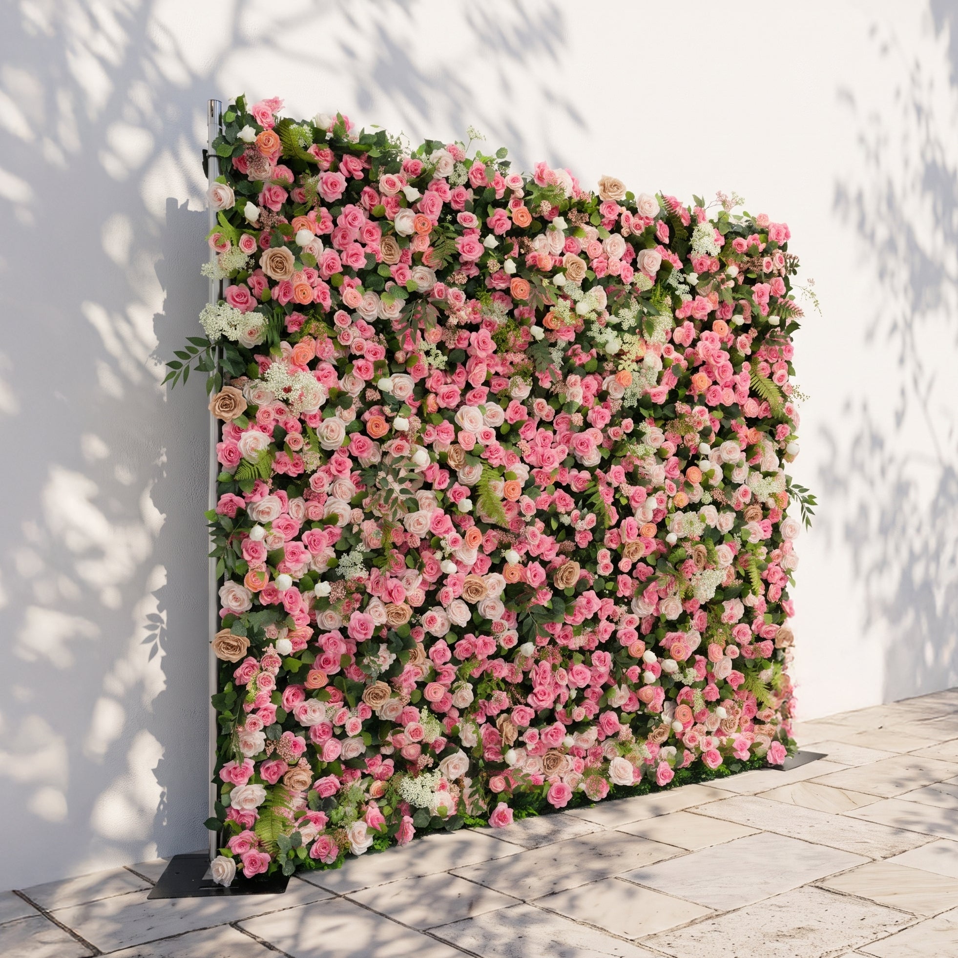 Valevia:5D Multi Tone Hot Pink &amp; Ivory White Silk Rose Flower Wall Roll-Up Fabric Backdrop for Romantic Weddings &amp; Proposals