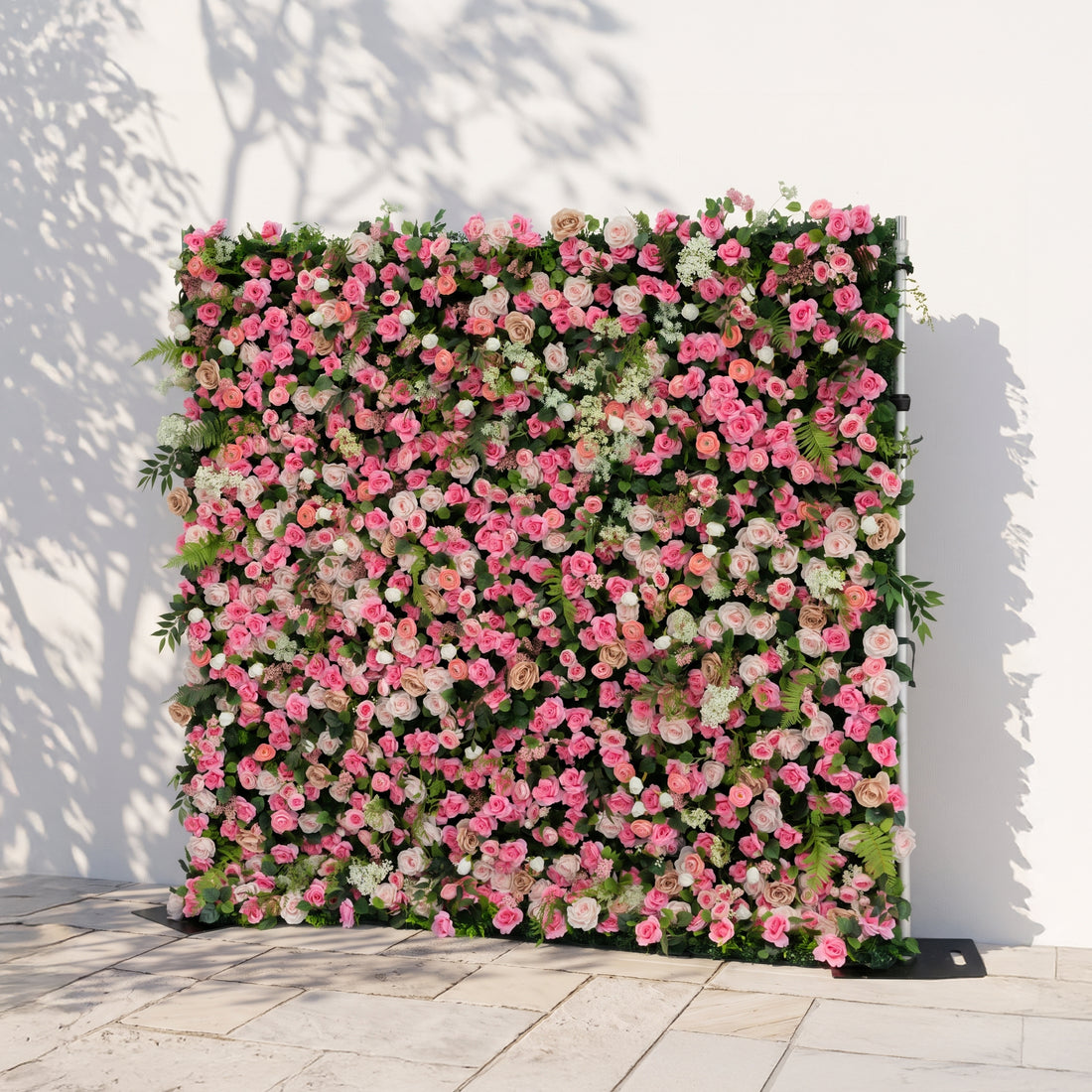 Valevia:5D Multi Tone Hot Pink &amp; Ivory White Silk Rose Flower Wall Roll-Up Fabric Backdrop for Romantic Weddings &amp; Proposals