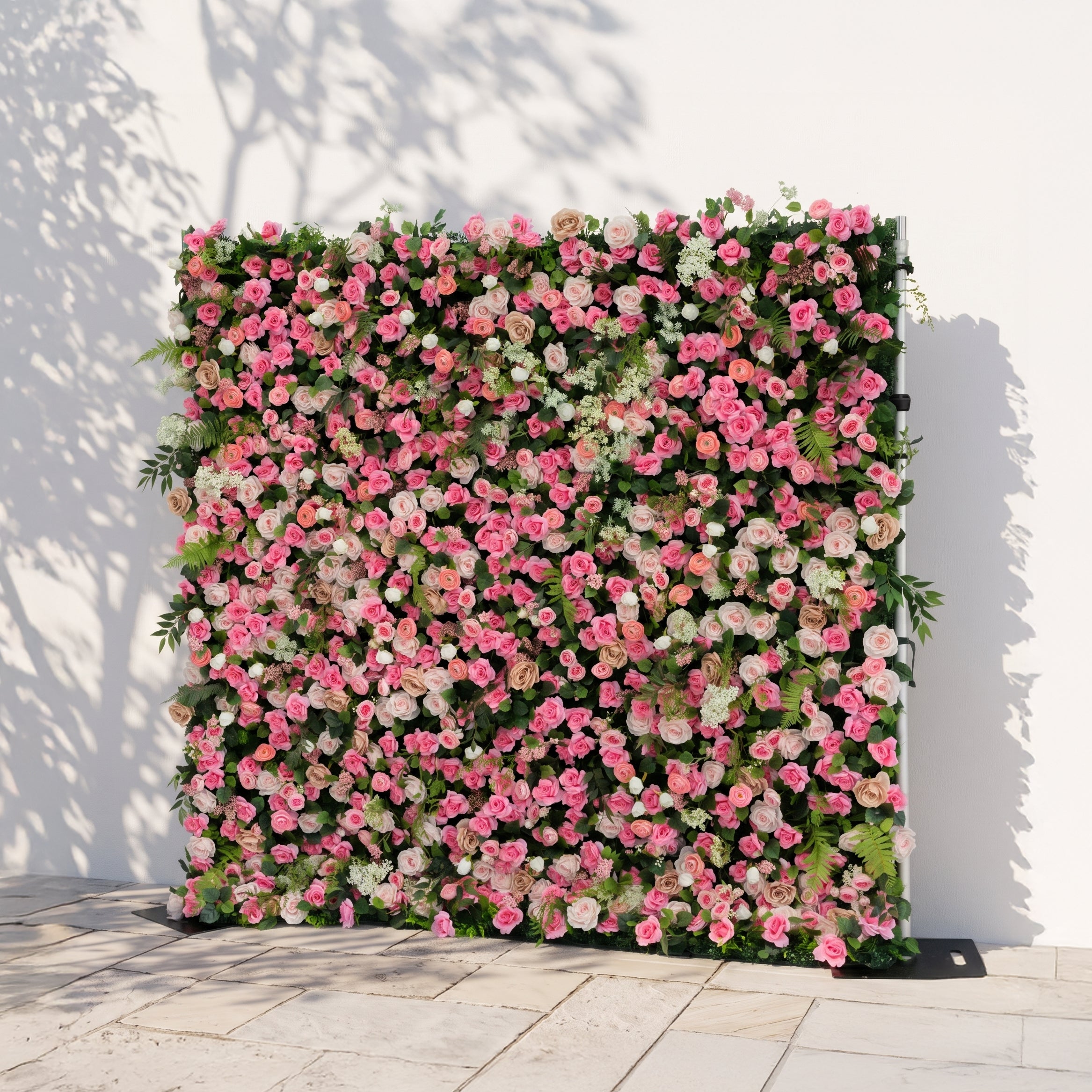 Valevia:5D Multi Tone Hot Pink &amp; Ivory White Silk Rose Flower Wall Roll-Up Fabric Backdrop for Romantic Weddings &amp; Proposals