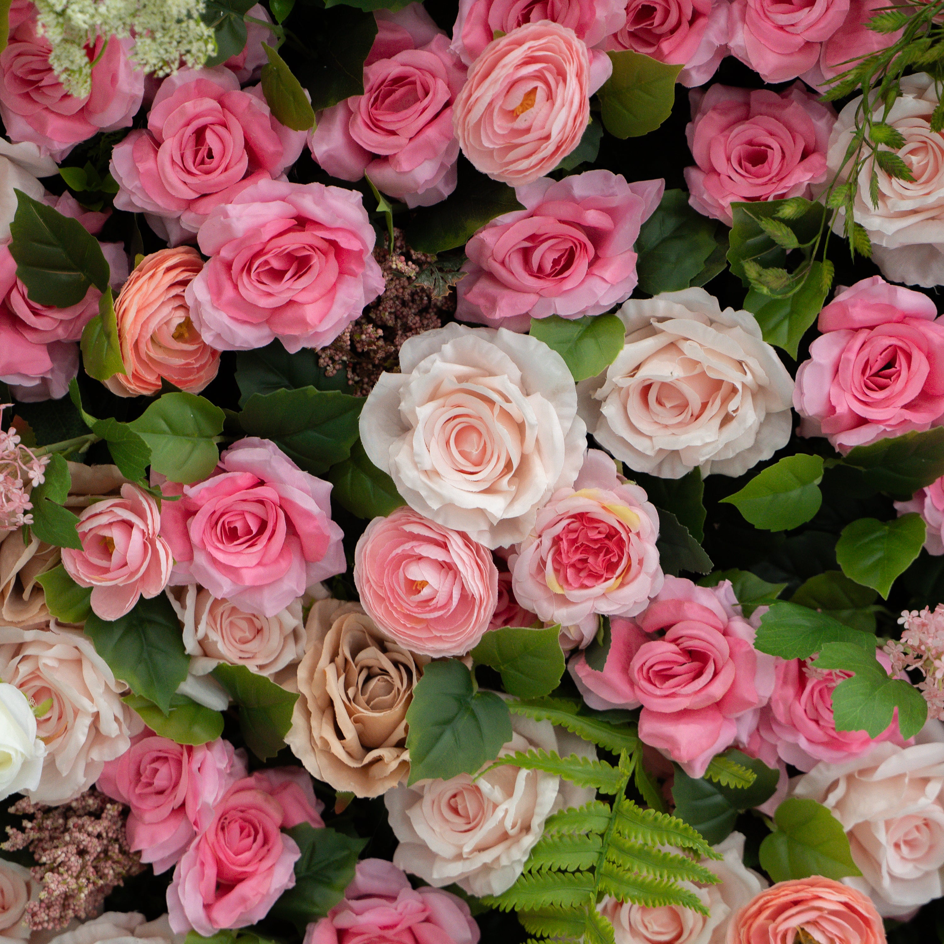 Valevia:5D Multi Tone Hot Pink &amp; Ivory White Silk Rose Flower Wall Roll-Up Fabric Backdrop for Romantic Weddings &amp; Proposals
