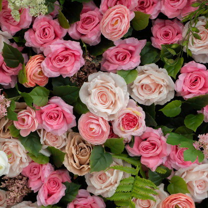 Valevia:5D Multi Tone Hot Pink &amp; Ivory White Silk Rose Flower Wall Roll-Up Fabric Backdrop for Romantic Weddings &amp; Proposals