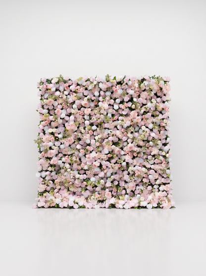Valina 5D Fabric Artificial rolling up curtain flower wall — white background view