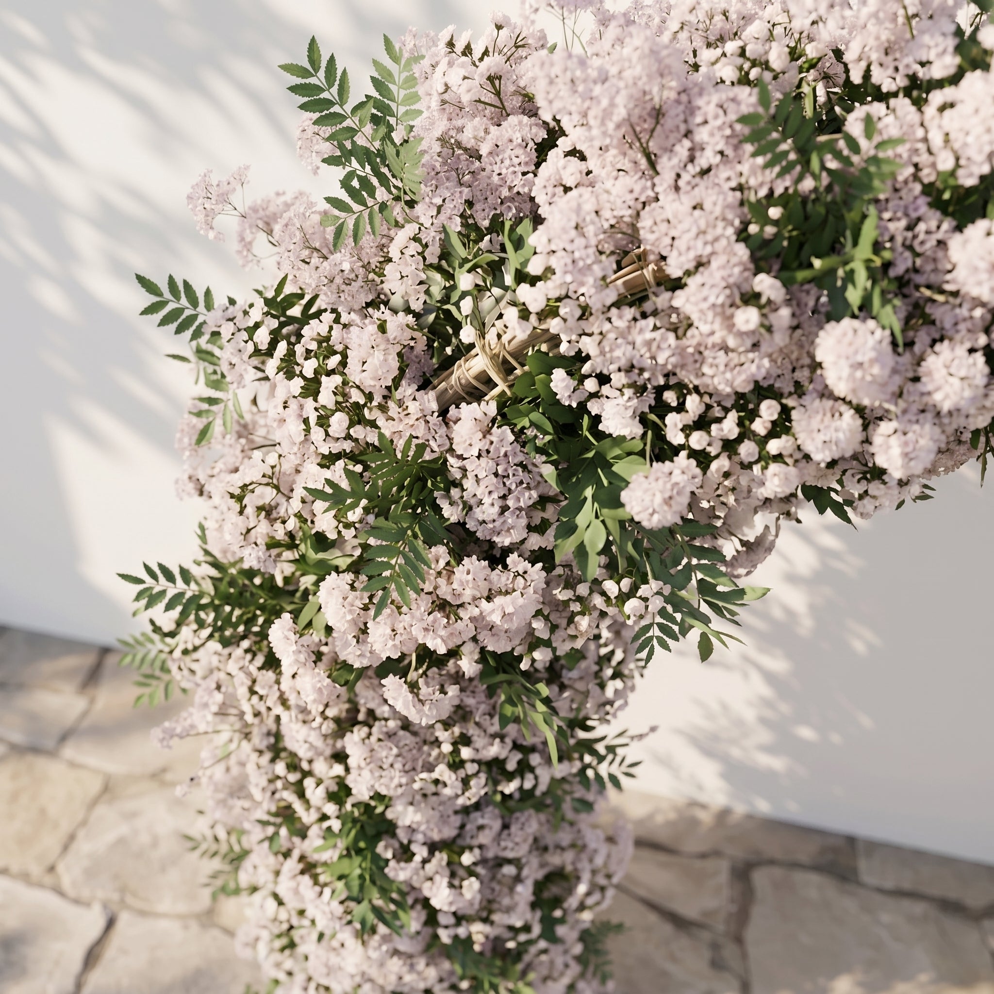 Valnella Arch: New Luxury Nude Pink Babybreath&amp;White flowers Flower arch for Elegant Weddings&amp;Events Decoration Incuding Frame
