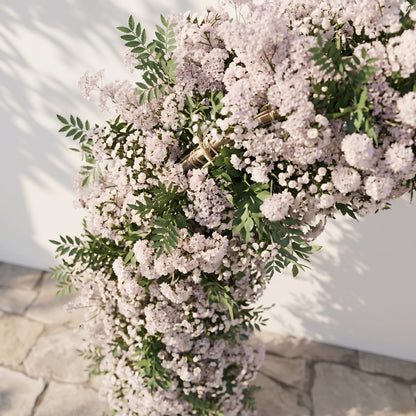 Valnella Arch: New Luxury Nude Pink Babybreath&amp;White flowers Flower arch for Elegant Weddings&amp;Events Decoration Incuding Frame