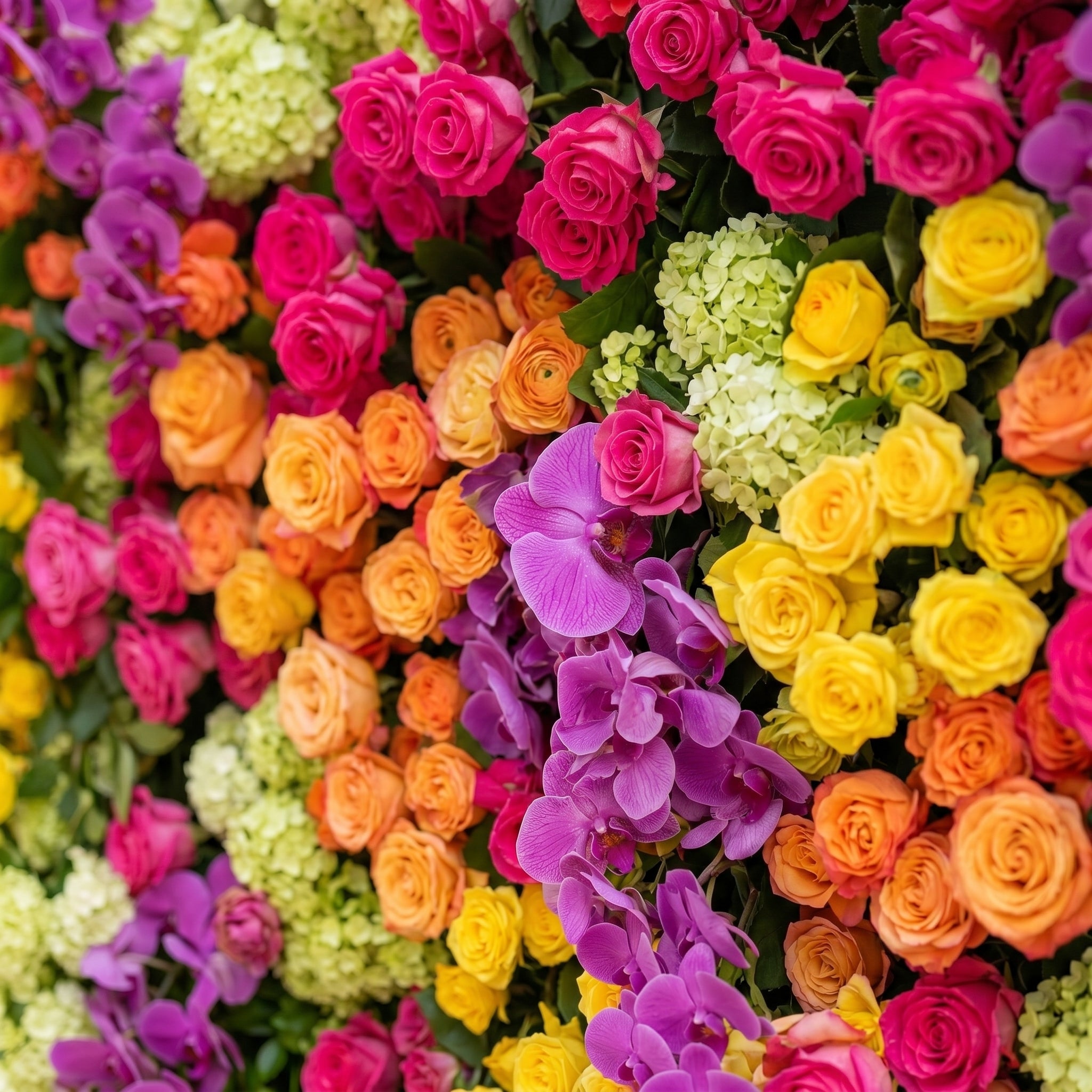 Valnella:5D Rainbow Tropical Mixed Bright Tone Silk Rose Flower Wall Roll-Up Fabric Backdrop for Romantic Weddings &amp; Proposals