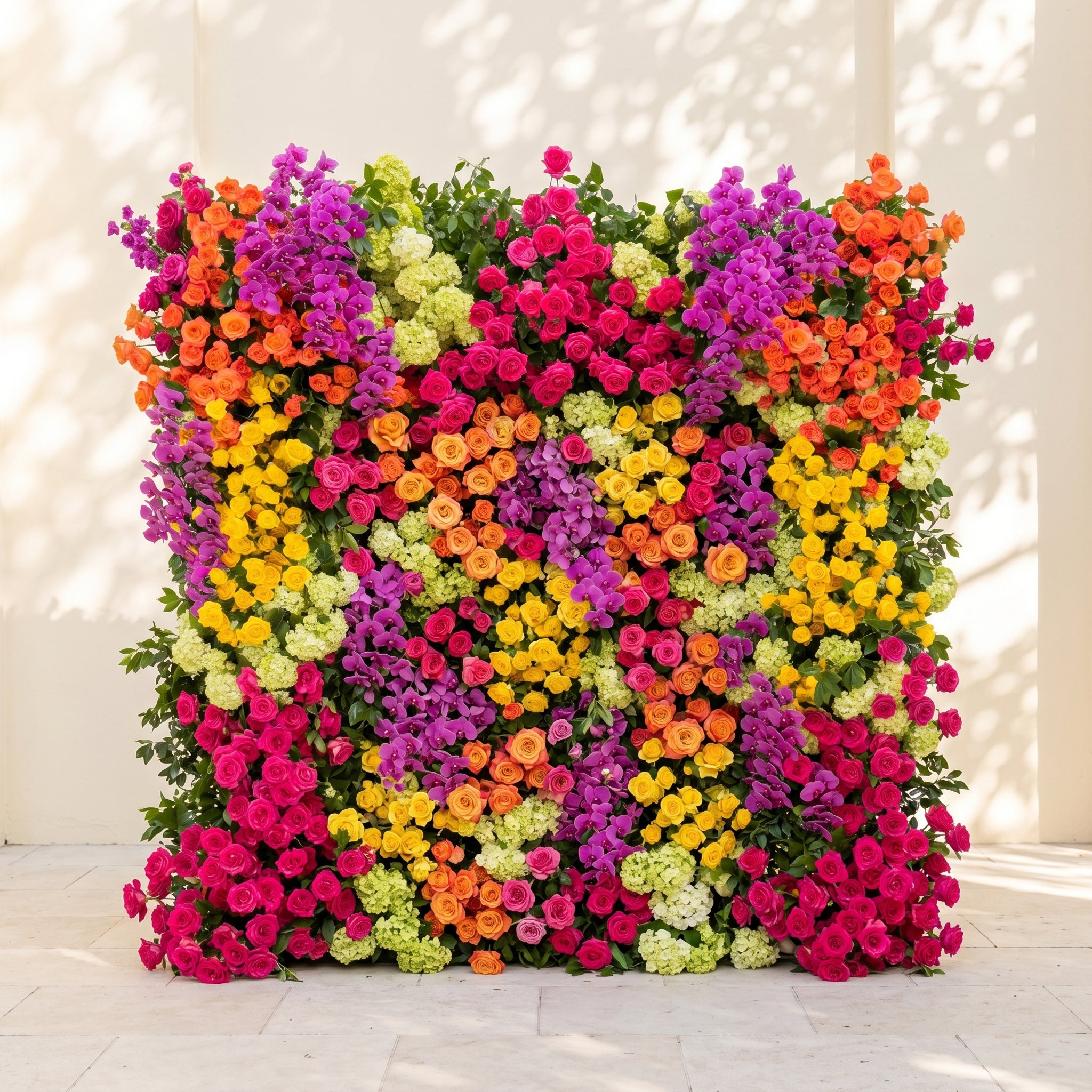 Valnella:5D Rainbow Tropical Mixed Bright Tone Silk Rose Flower Wall Roll-Up Fabric Backdrop for Romantic Weddings &amp; Proposals