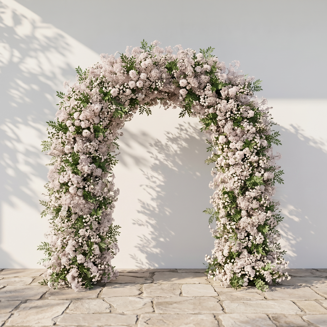 Valnella Arch: New Luxury Nude Pink Babybreath&amp;White flowers Flower arch for Elegant Weddings&amp;Events Decoration Incuding Frame