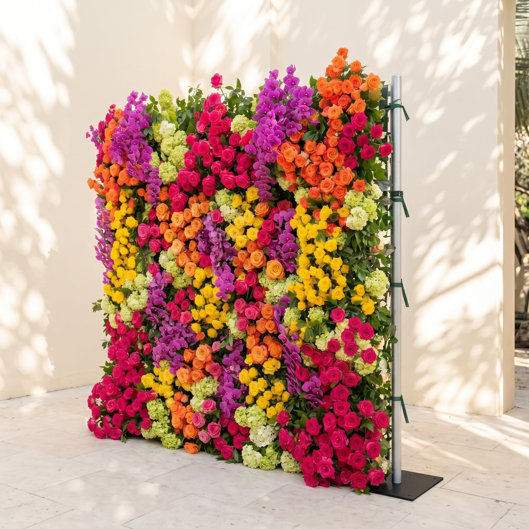 Valnella:5D Rainbow Tropical Mixed Bright Tone Silk Rose Flower Wall Roll-Up Fabric Backdrop for Romantic Weddings &amp; Proposals