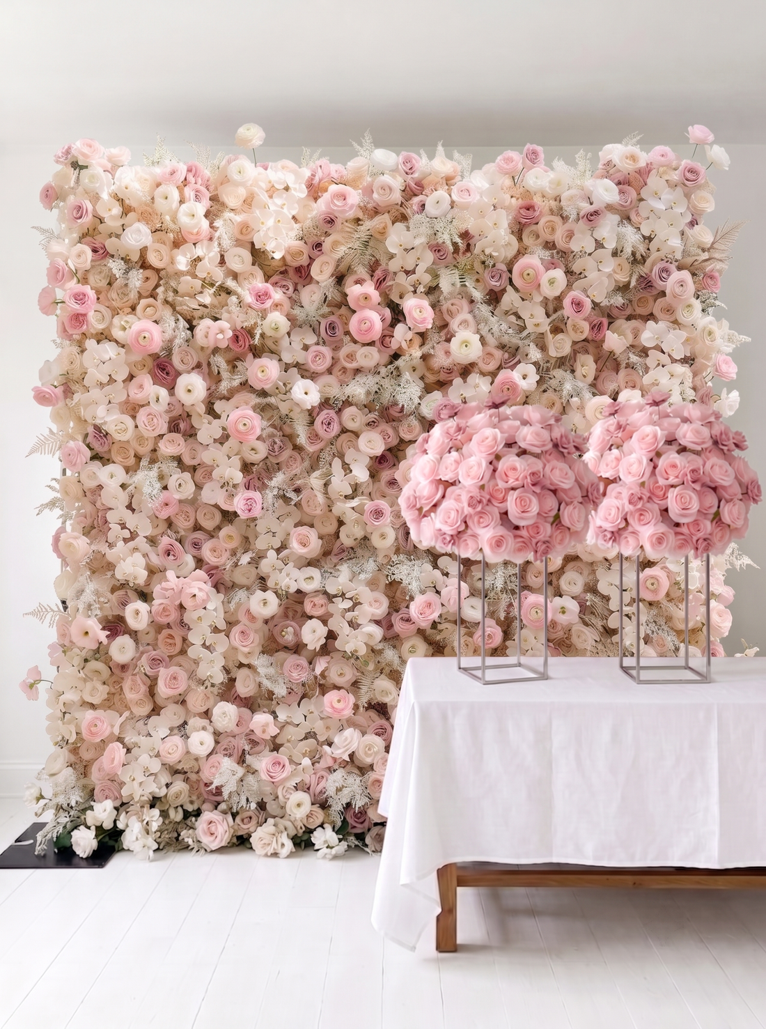 Valsora:5D Gradient Warm Blush Pink &amp; Ivory White Silk Rose Flower Wall Roll-Up Fabric Backdrop for Romantic Weddings &amp; Proposals