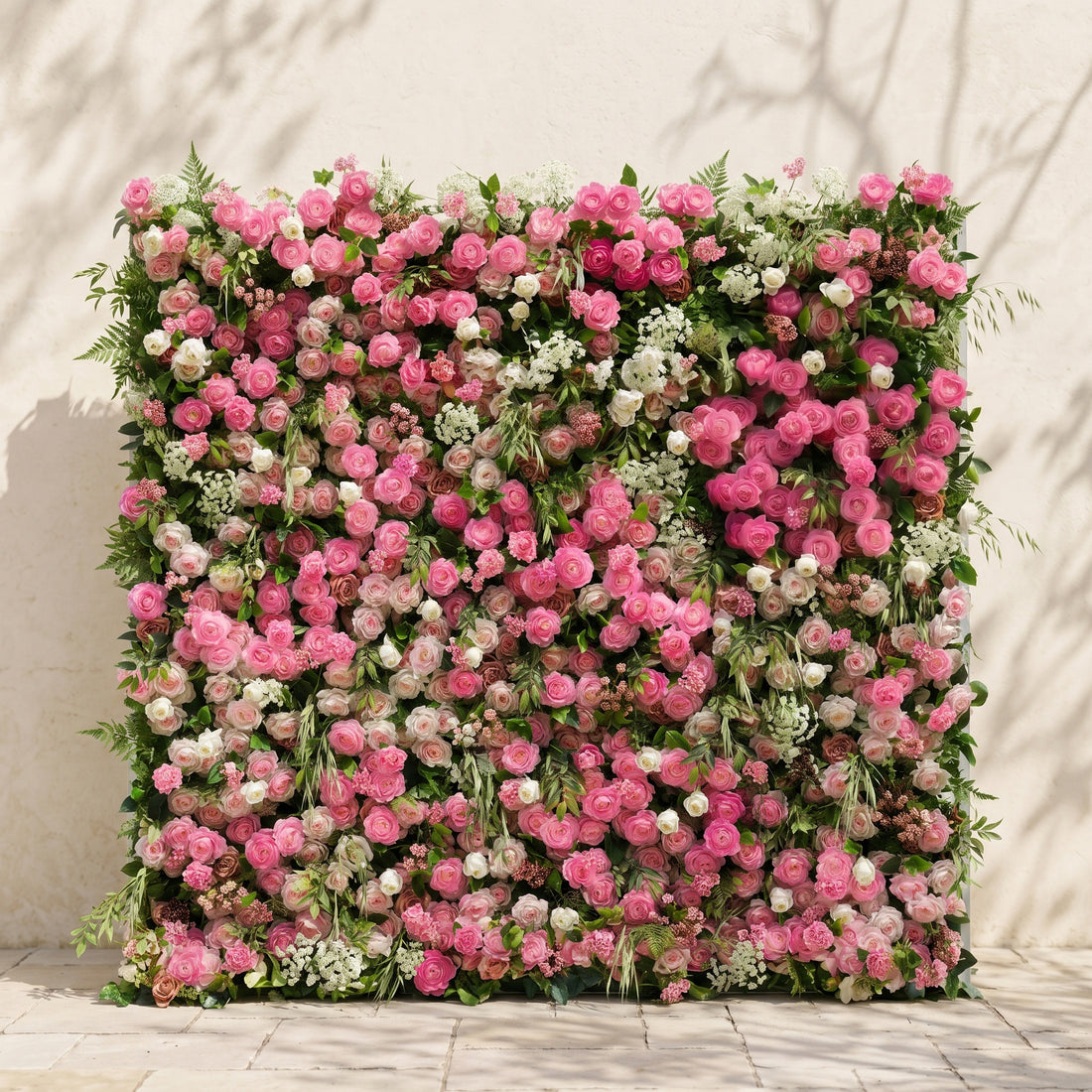 Valvia:5D Multi Tone Hot Pink &amp; Ivory White Silk Rose Flower Wall Roll-Up Fabric Backdrop for Romantic Weddings &amp; Proposals