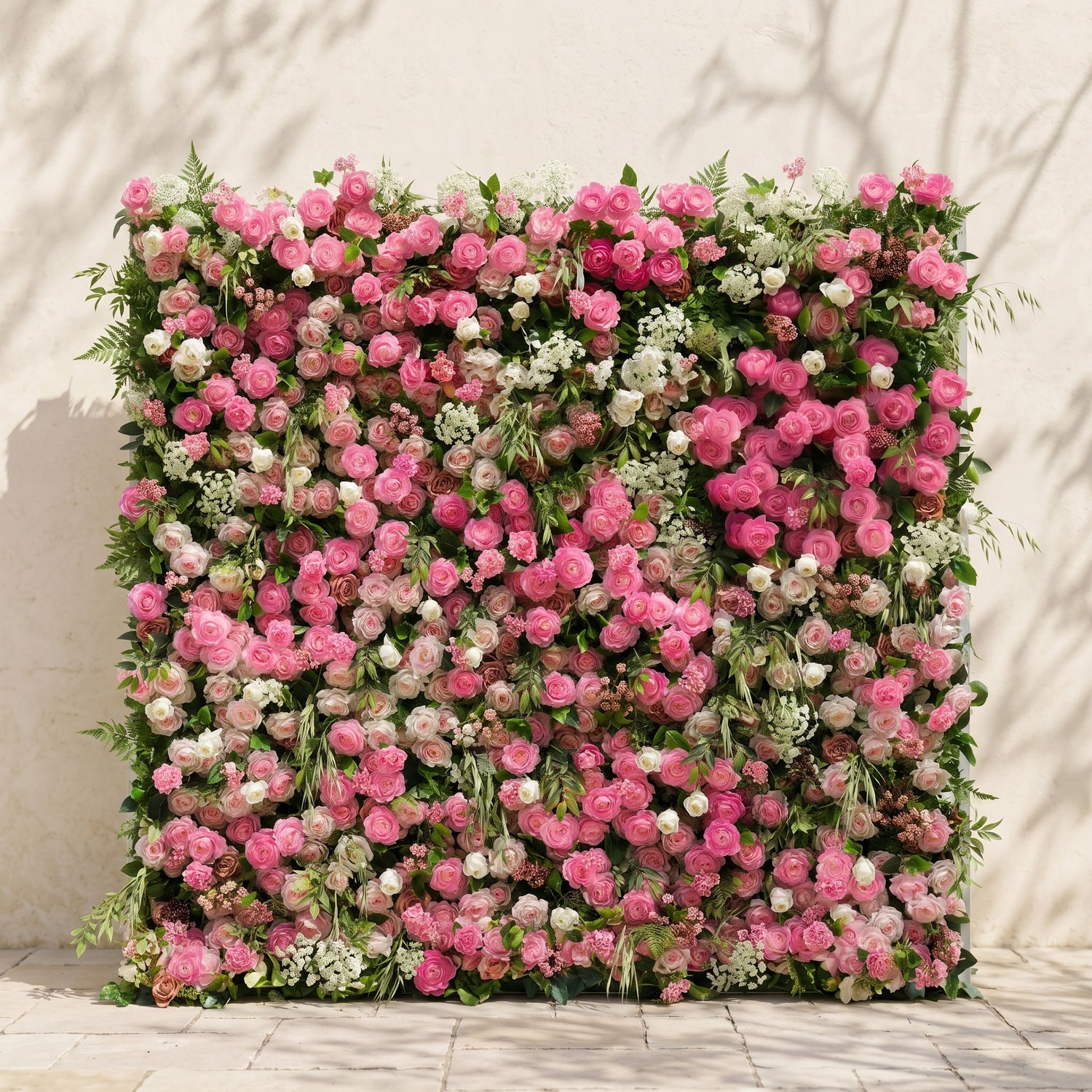 Valvia:5D Multi Tone Hot Pink &amp; Ivory White Silk Rose Flower Wall Roll-Up Fabric Backdrop for Romantic Weddings &amp; Proposals