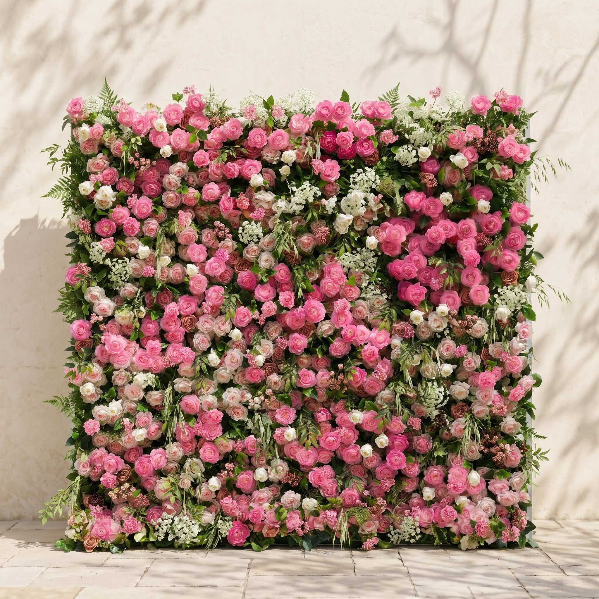 Valvia:5D Multi Tone Hot Pink &amp; Ivory White Silk Rose Flower Wall Roll-Up Fabric Backdrop for Romantic Weddings &amp; Proposals