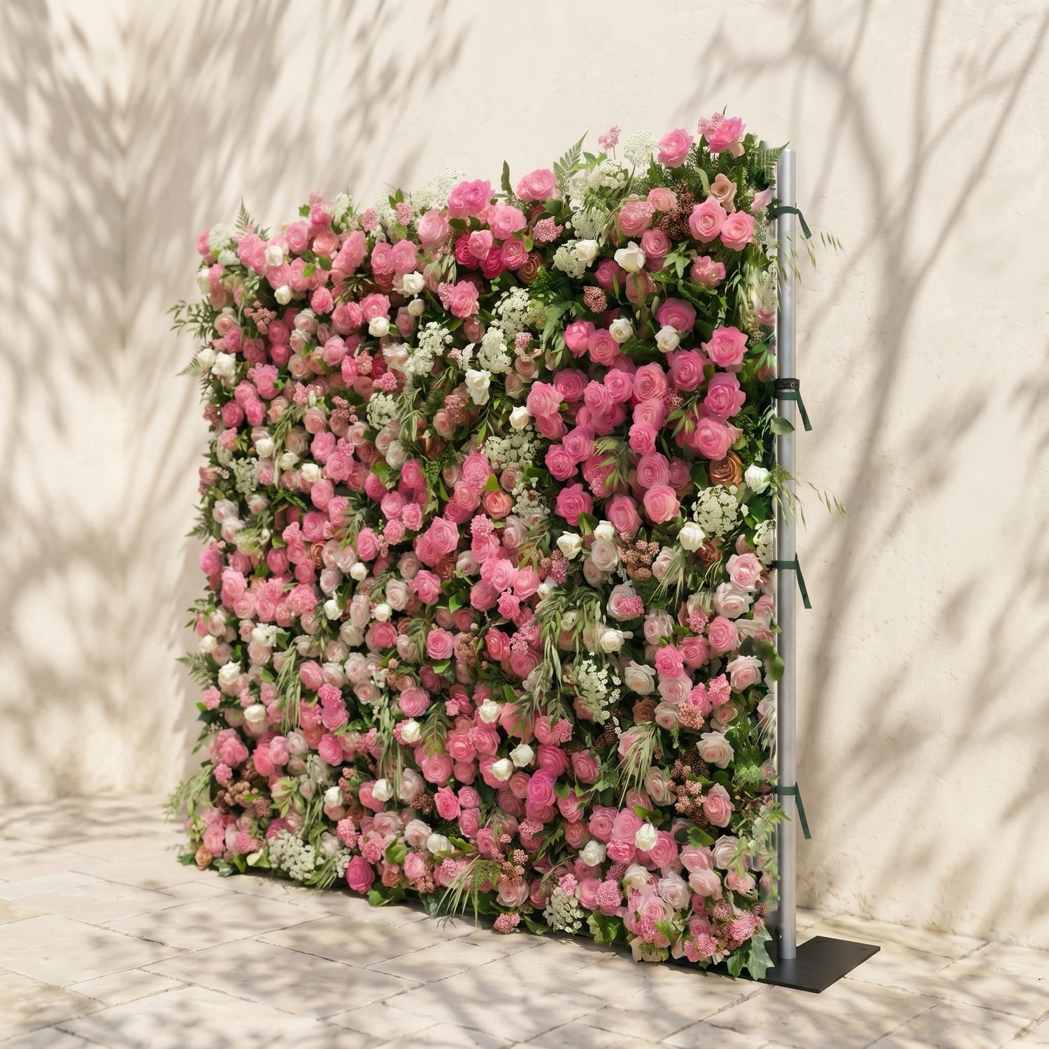 Valvia:5D Multi Tone Hot Pink &amp; Ivory White Silk Rose Flower Wall Roll-Up Fabric Backdrop for Romantic Weddings &amp; Proposals