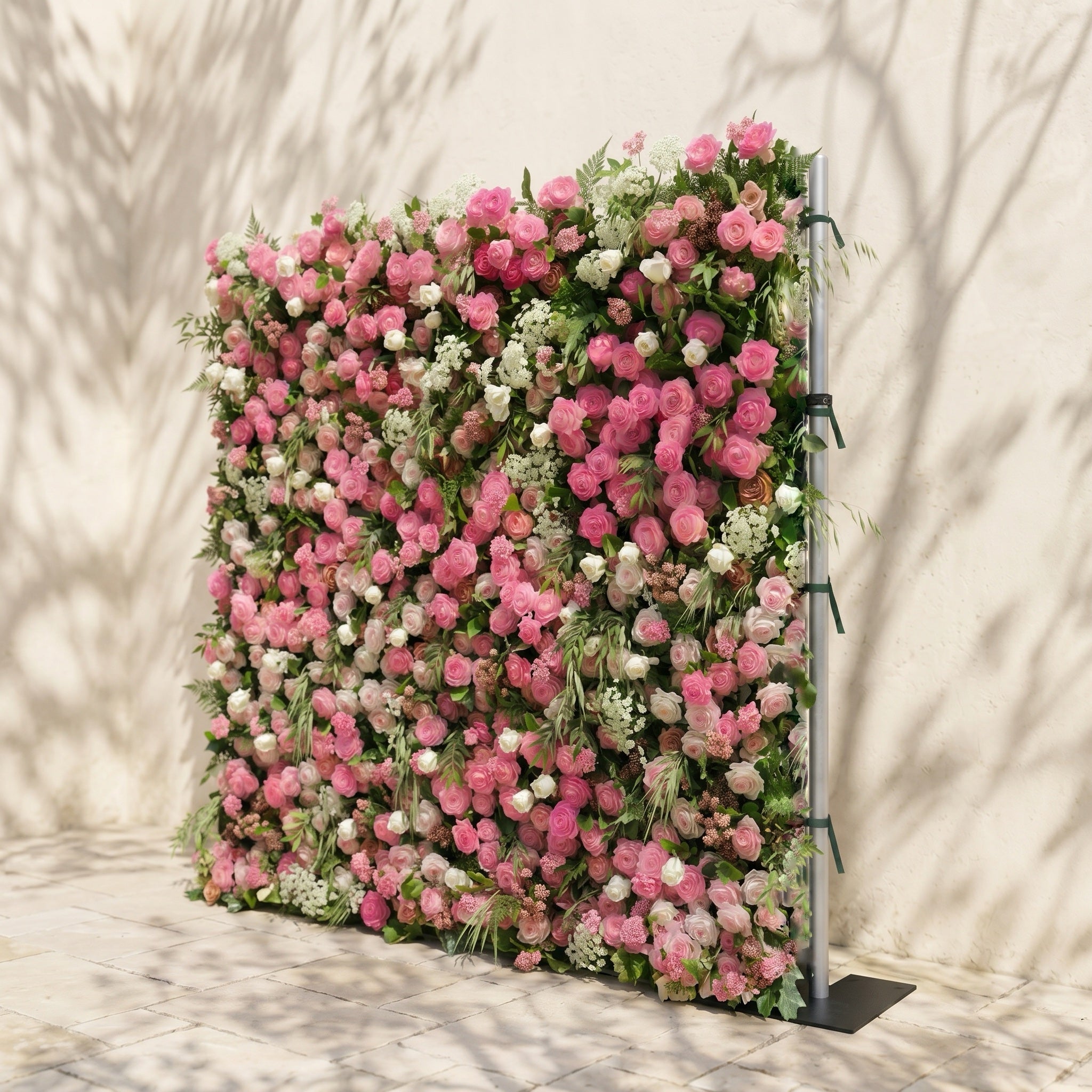 Valvia:5D Multi Tone Hot Pink &amp; Ivory White Silk Rose Flower Wall Roll-Up Fabric Backdrop for Romantic Weddings &amp; Proposals