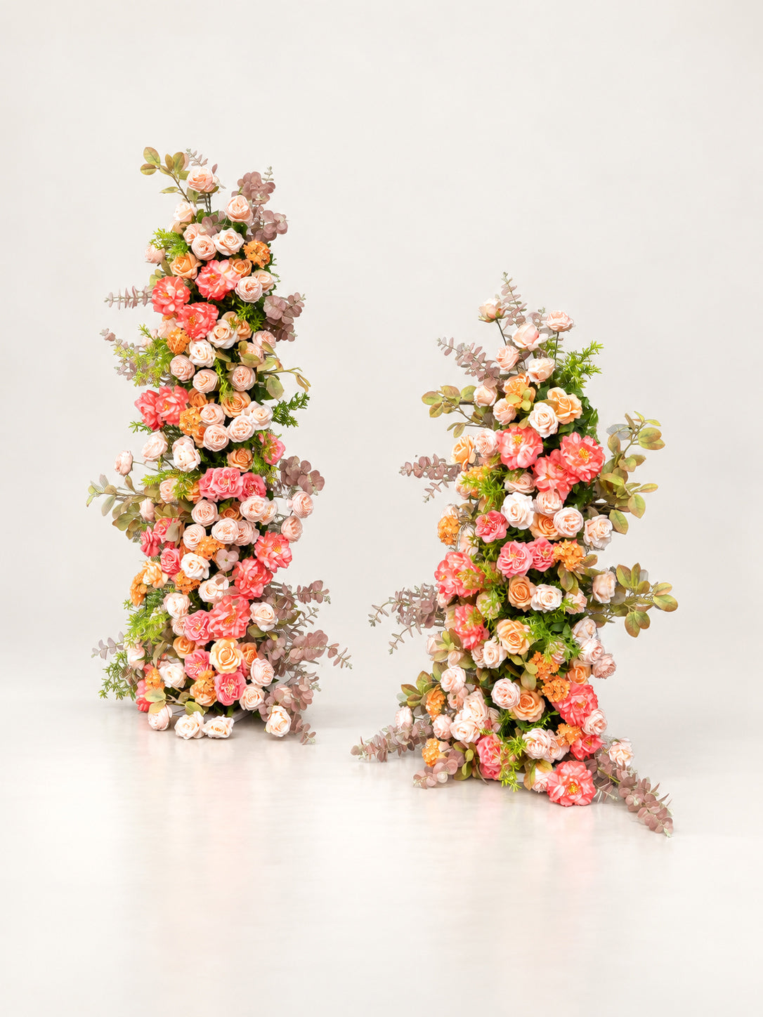 Vashti:Warm Orange Rose Calla Lily Wedding Background Arch Pillar Decorative Flower Row Excluding Frame