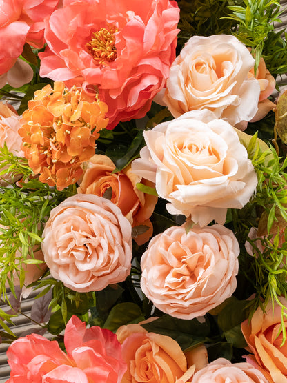 Vashti:Warm Orange Rose Calla Lily Wedding Background Arch Pillar Decorative Flower Row Excluding Frame
