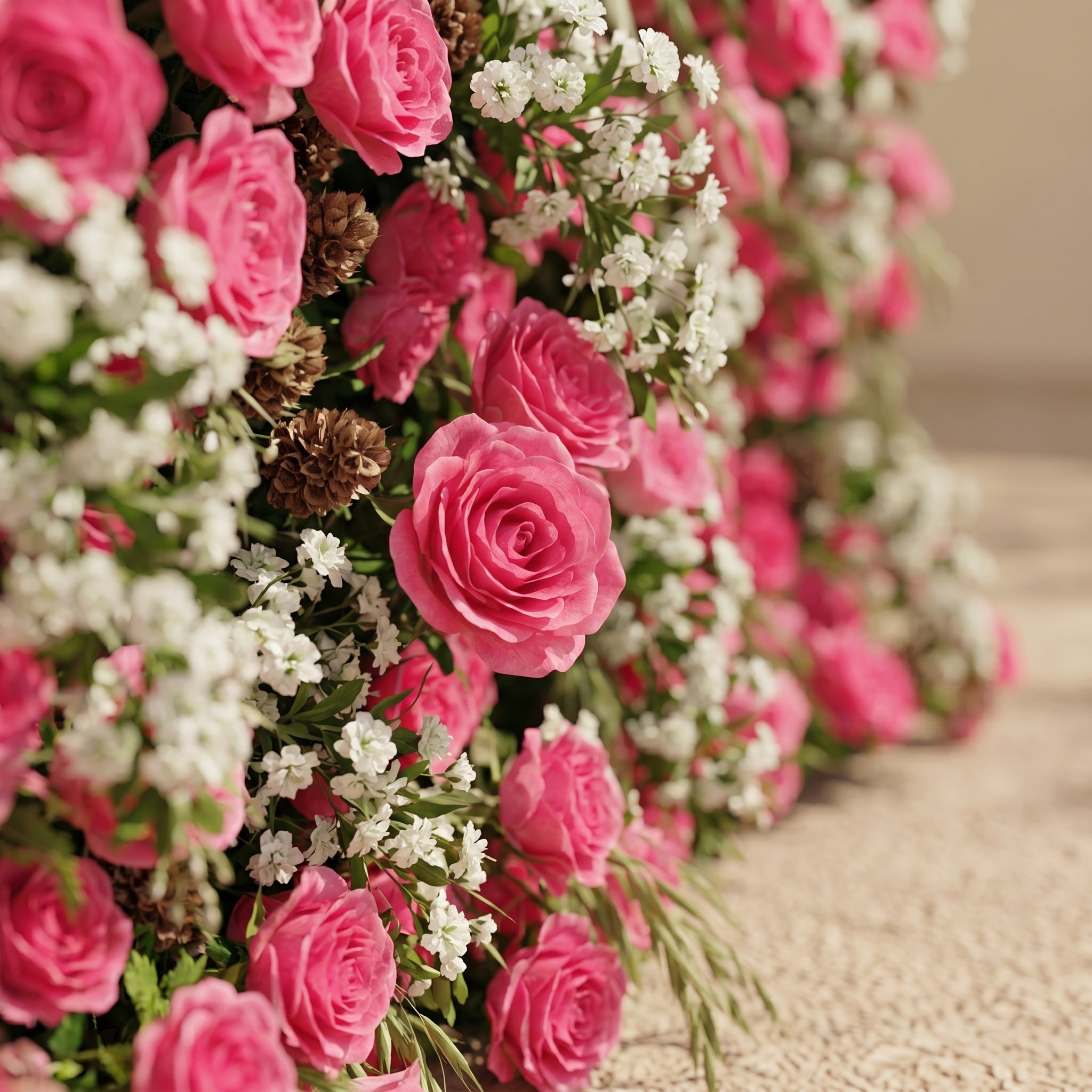 Velsora:5D Hot Pink &amp; Ivory White Silk Rose Flower Wall Roll-Up Fabric Backdrop for Romantic Weddings &amp; Proposals