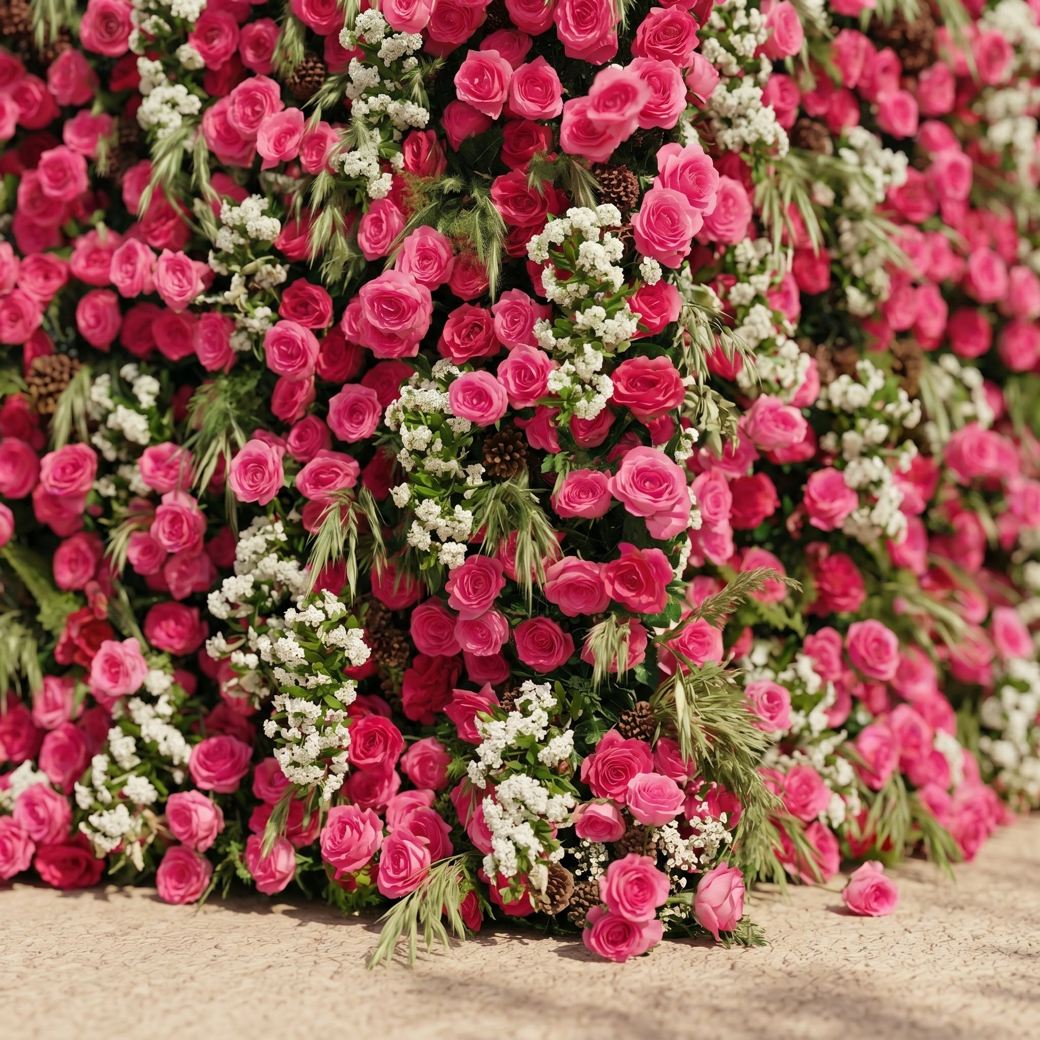 Velsora:5D Hot Pink &amp; Ivory White Silk Rose Flower Wall Roll-Up Fabric Backdrop for Romantic Weddings &amp; Proposals