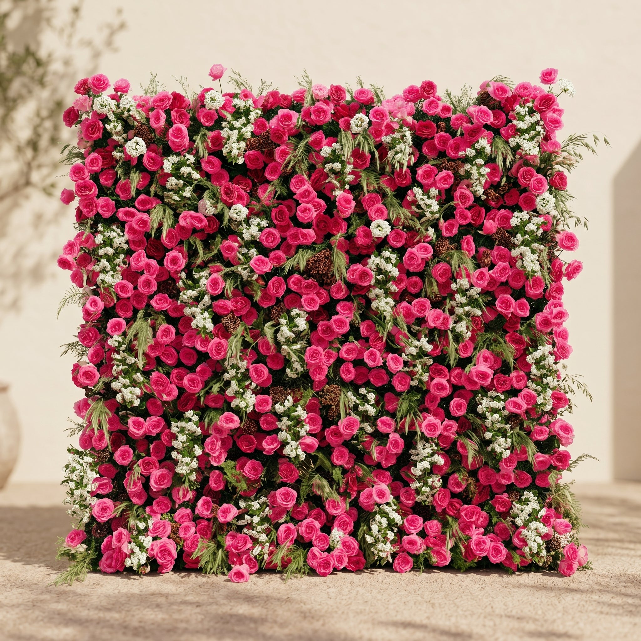 Velsora:5D Hot Pink &amp; Ivory White Silk Rose Flower Wall Roll-Up Fabric Backdrop for Romantic Weddings &amp; Proposals