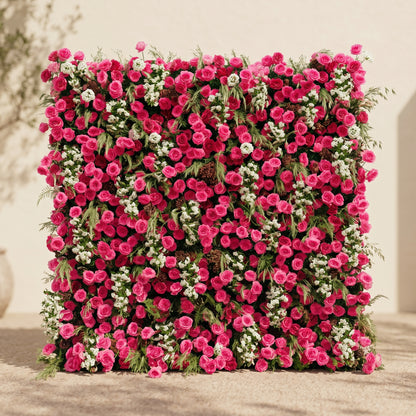 Velsora:5D Hot Pink &amp; Ivory White Silk Rose Flower Wall Roll-Up Fabric Backdrop for Romantic Weddings &amp; Proposals